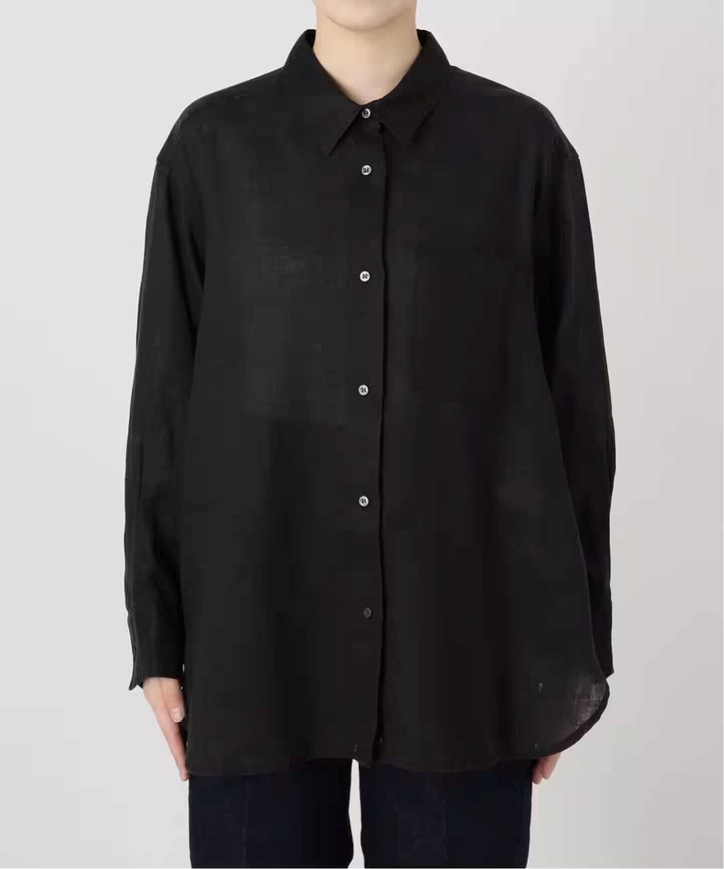 極美品 Deuxieme Classe 25年 リネンシャツ ブラック 追加5》手洗い可 / 2wayフレンチリネンシャツ（シャツ／ブラウス
