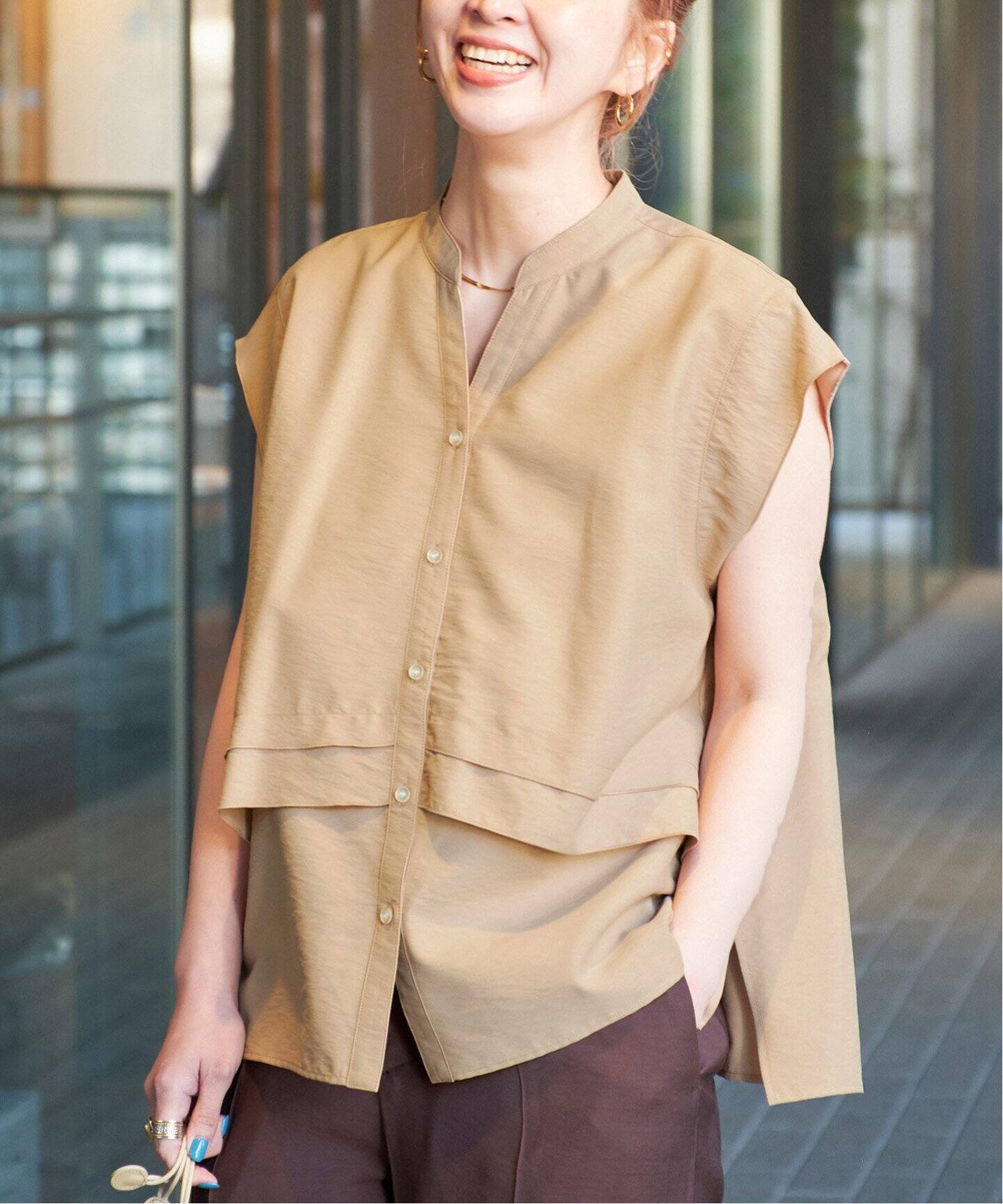 半袖 シャツ手洗い可 / UVカット / UVケアフロントフレアースタンドシャツ 手洗い可 / UVカット / UVケアフロントフレアースタンドシャツ