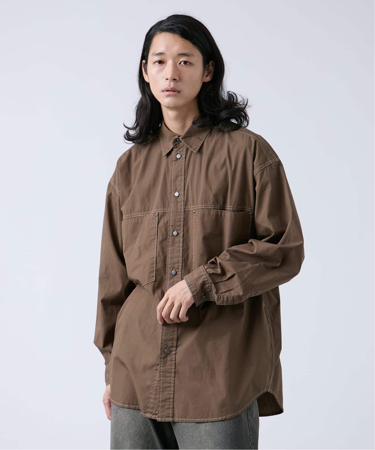 オーバーダイ加工 ステッチオーバーシャツ（シャツ／ブラウス）｜B.C