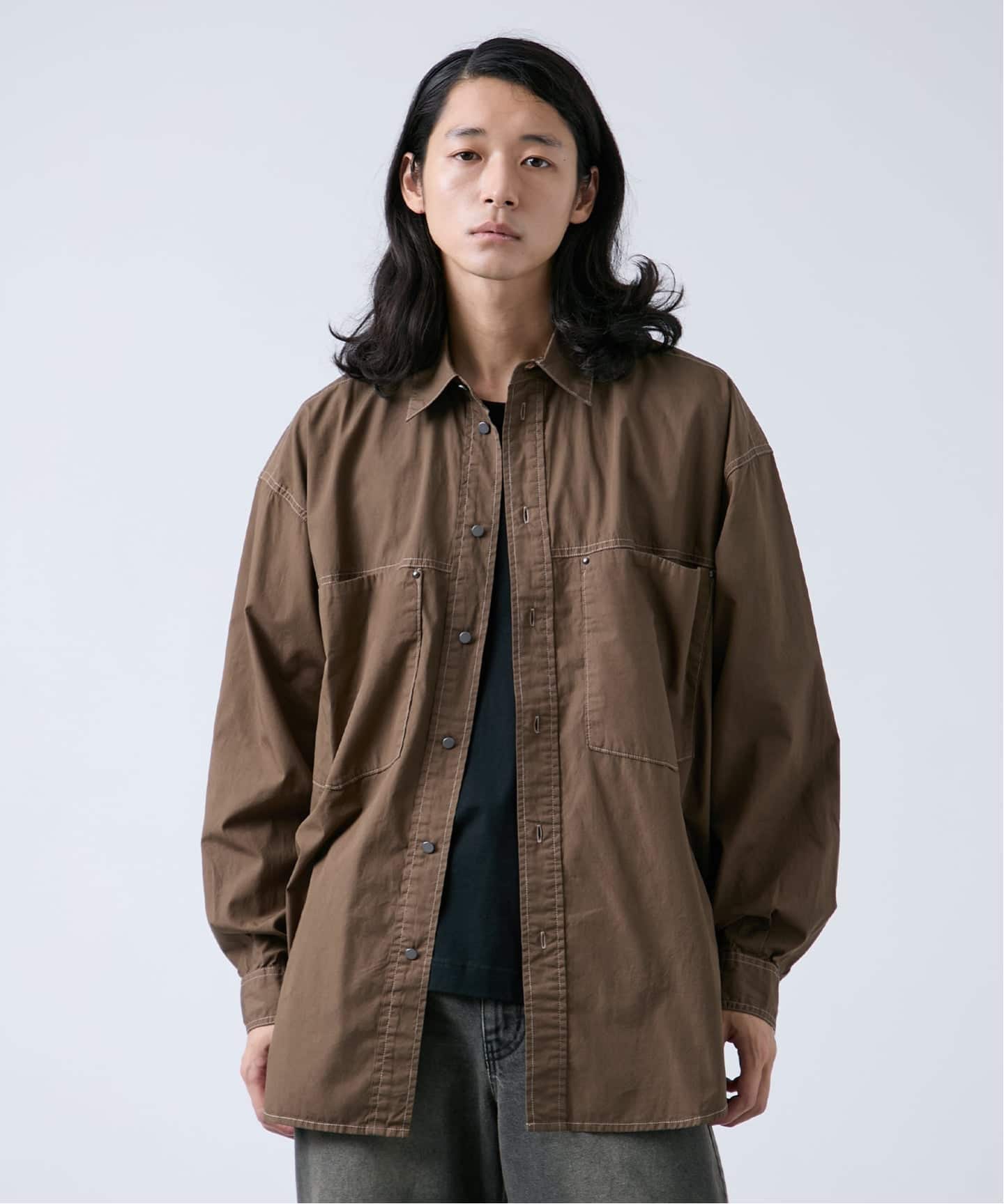 オーバーダイ加工 ステッチオーバーシャツ（シャツ／ブラウス）｜B.C