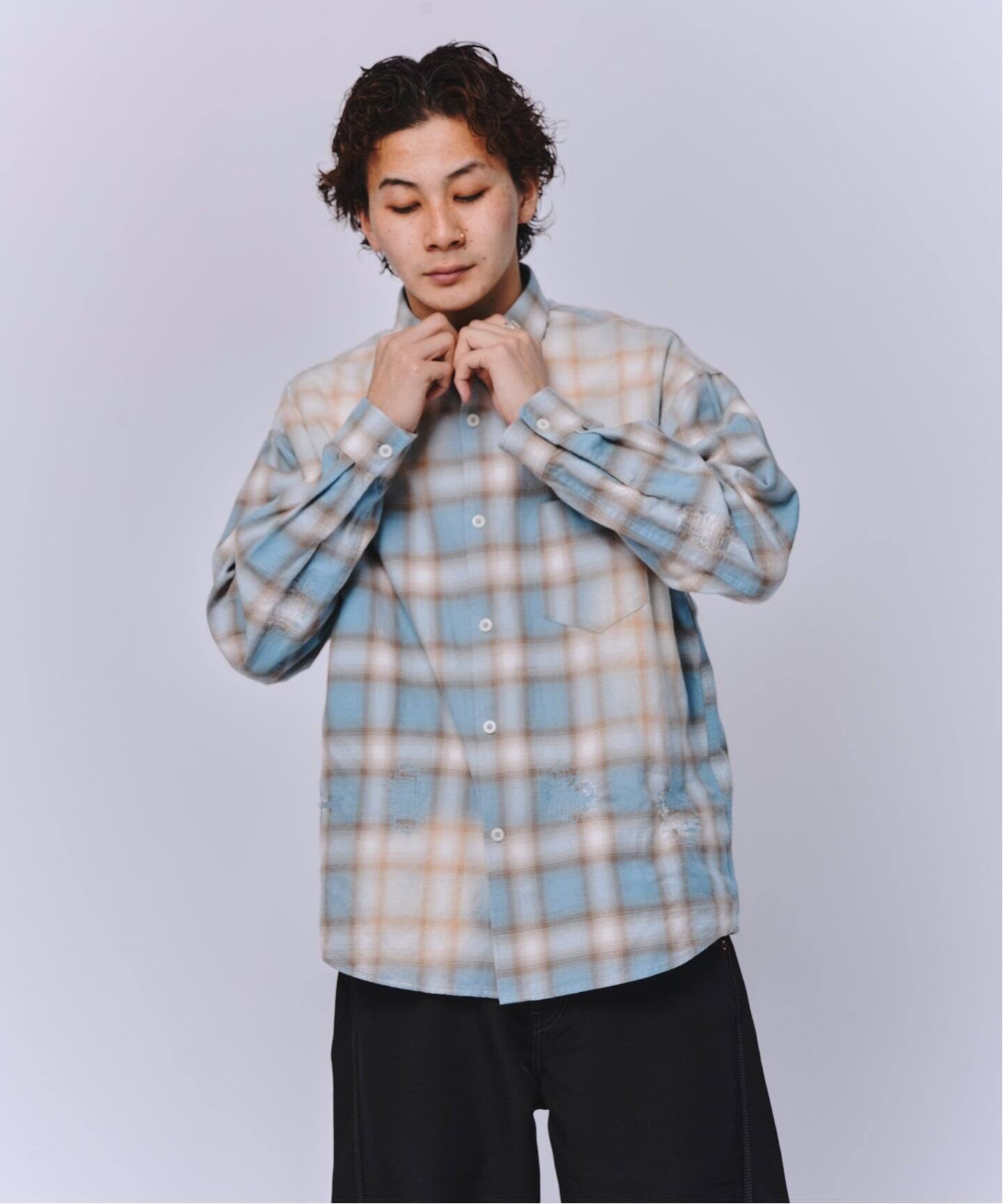オンブレチェックダメージシャツ / Ombre Check Damage Shirt（シャツ