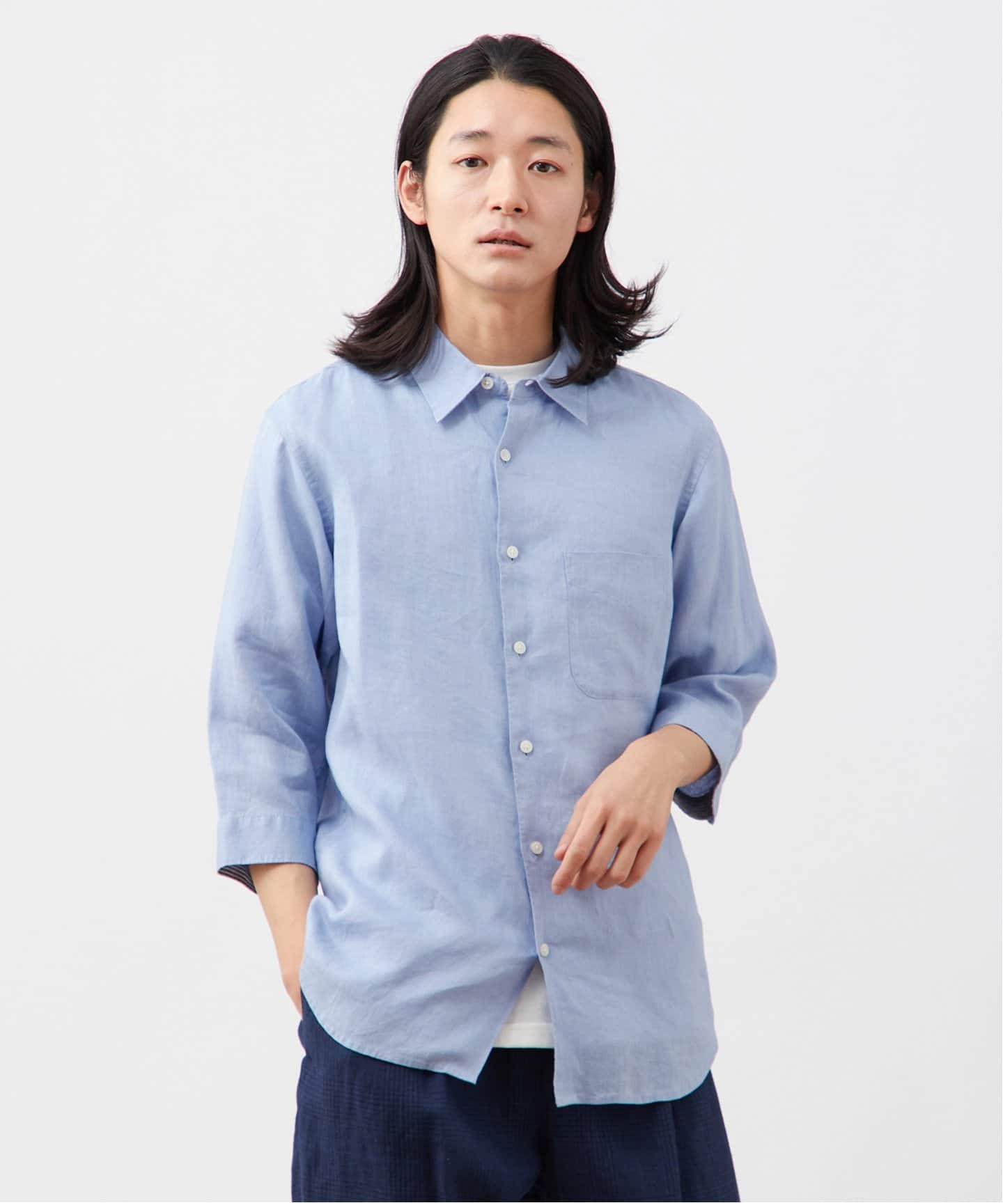 European Flax / ヨーロピアンフラックス】リネン 7分袖シャツ