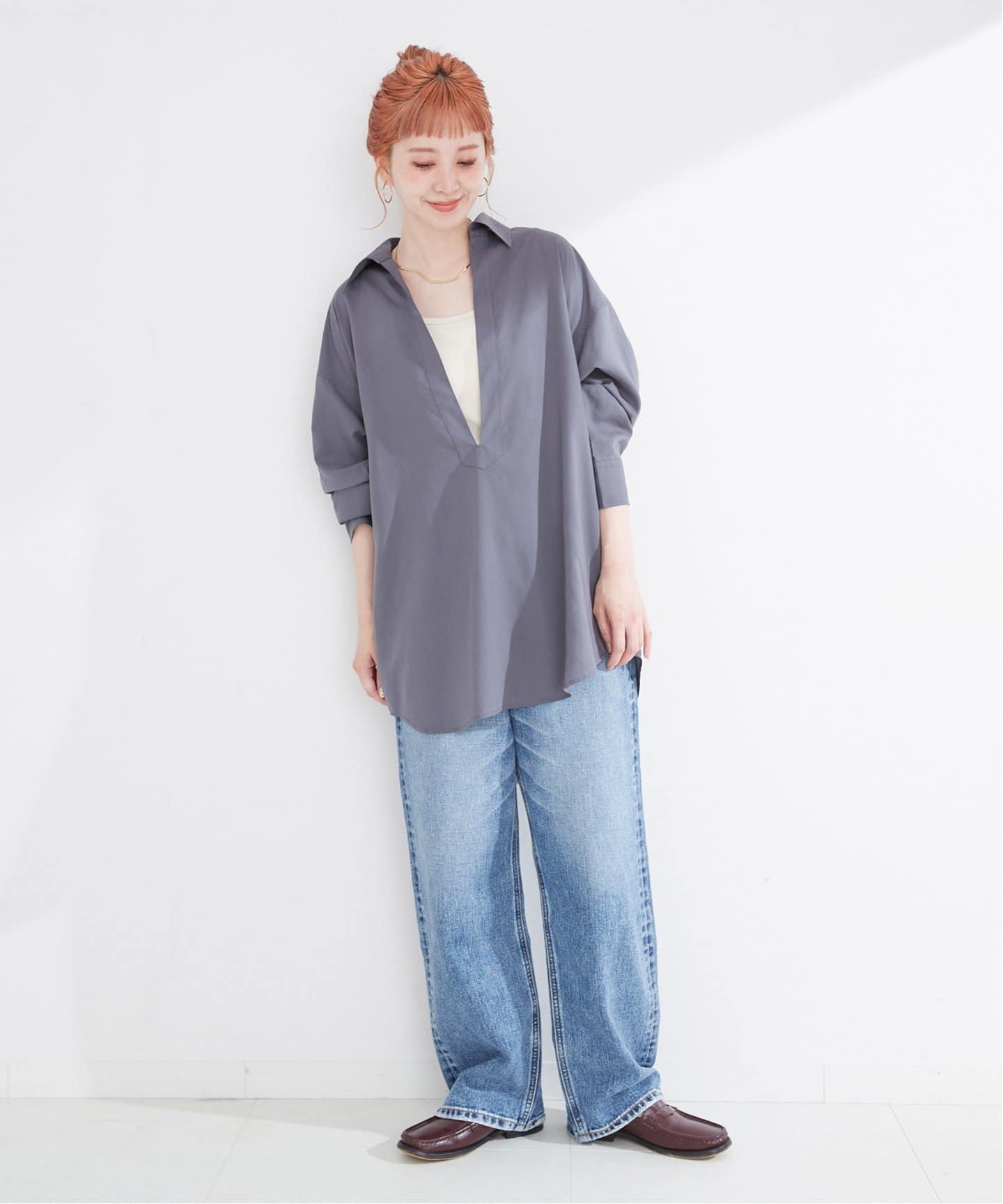 ♡未使用♡Theoryセオリー　スキッパーシャツ　ブラウス ペールグレー セール】 【新色揃えて再登場！】スキッパーシャツブラウス《洗濯機で