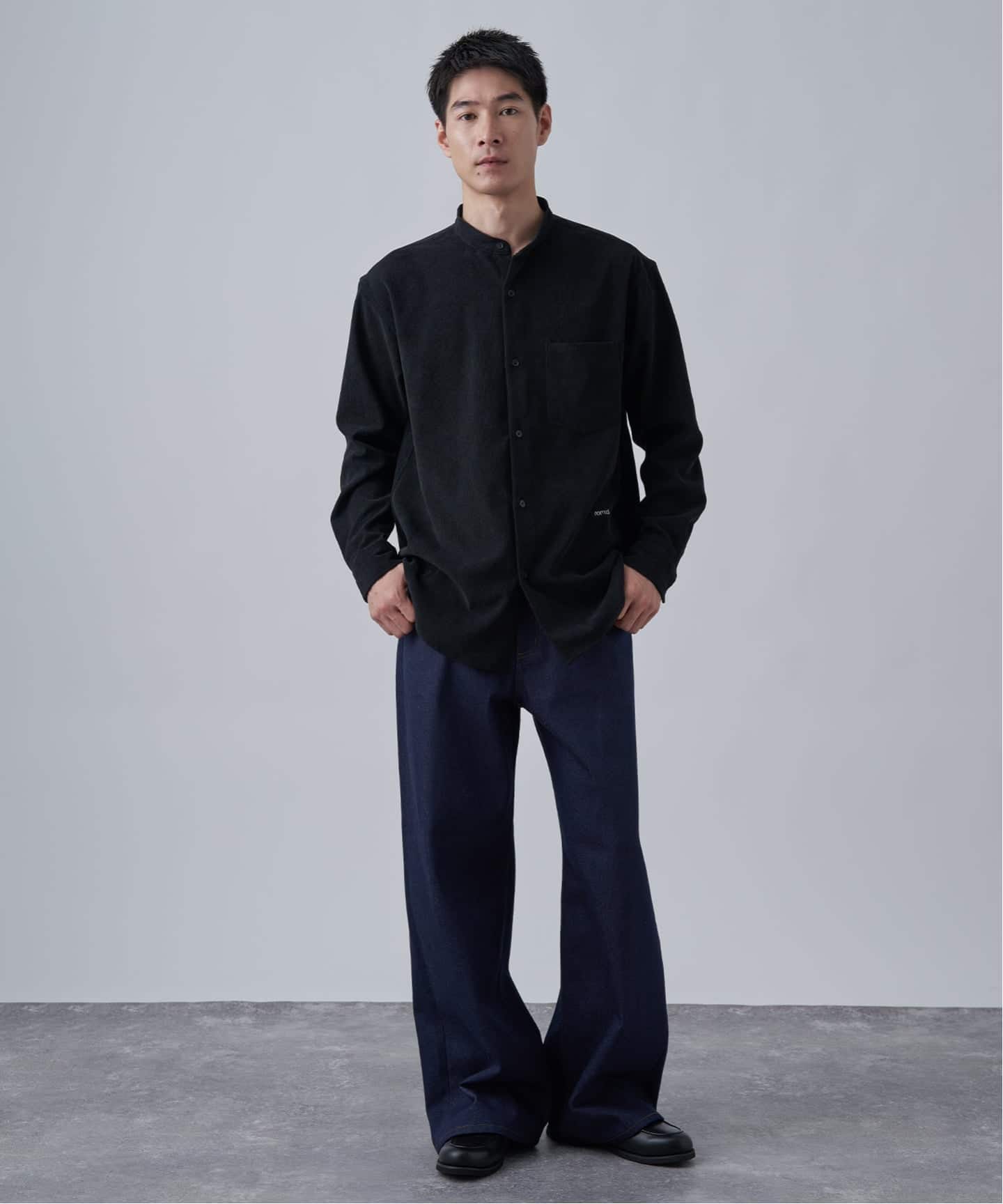 45Rpm ポロスモック ブラックコーデュロイ 45R45プチデニムのボーイフレンドシャツ（濃）: WOMEN｜45R