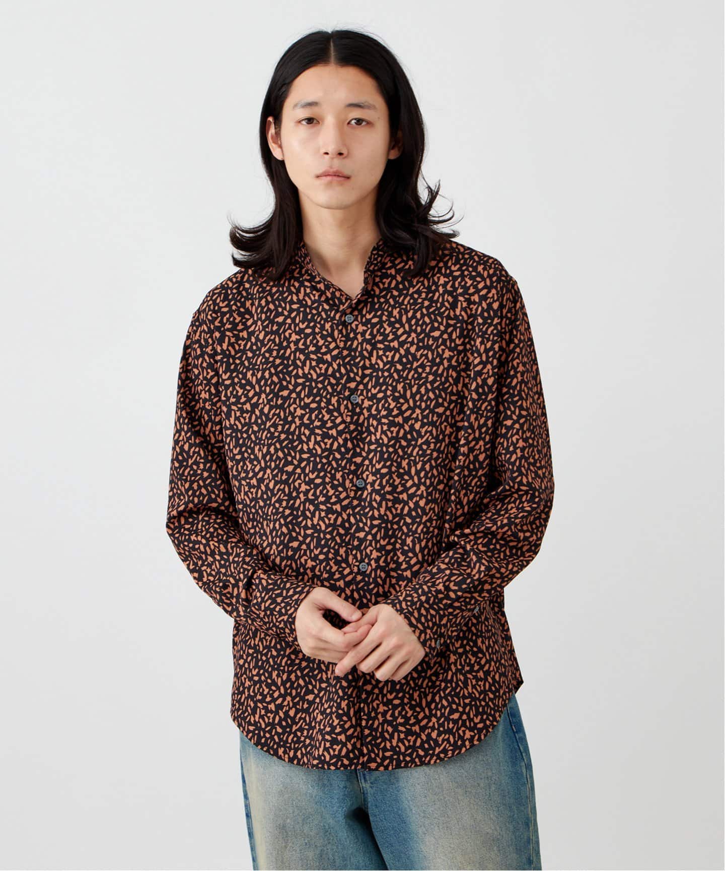 マルチパターン総柄 ジョーゼットバンドカラーシャツ（シャツ