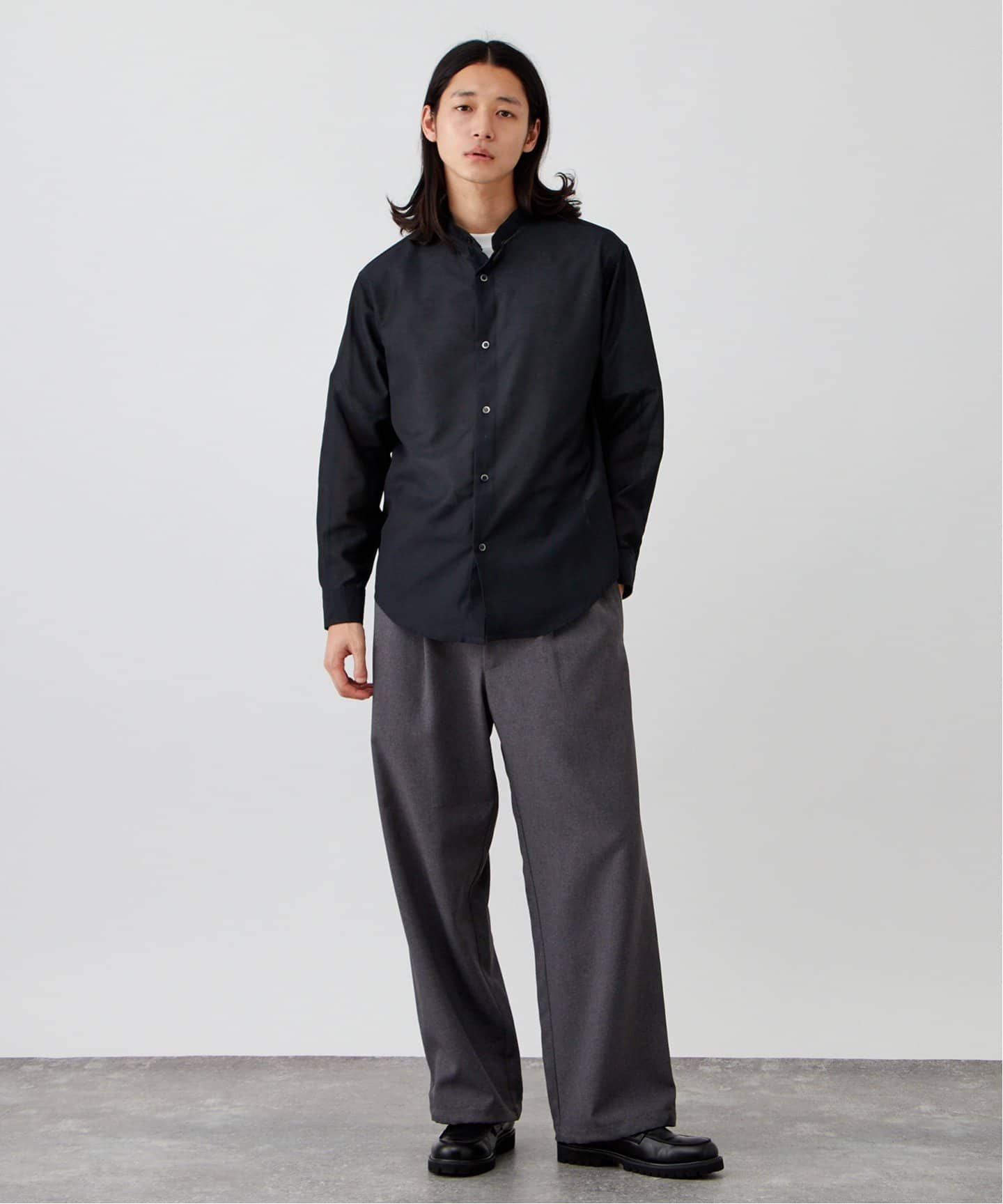 MHL.』 バンドカラーシャツ リネンブレンド 大人気 上品