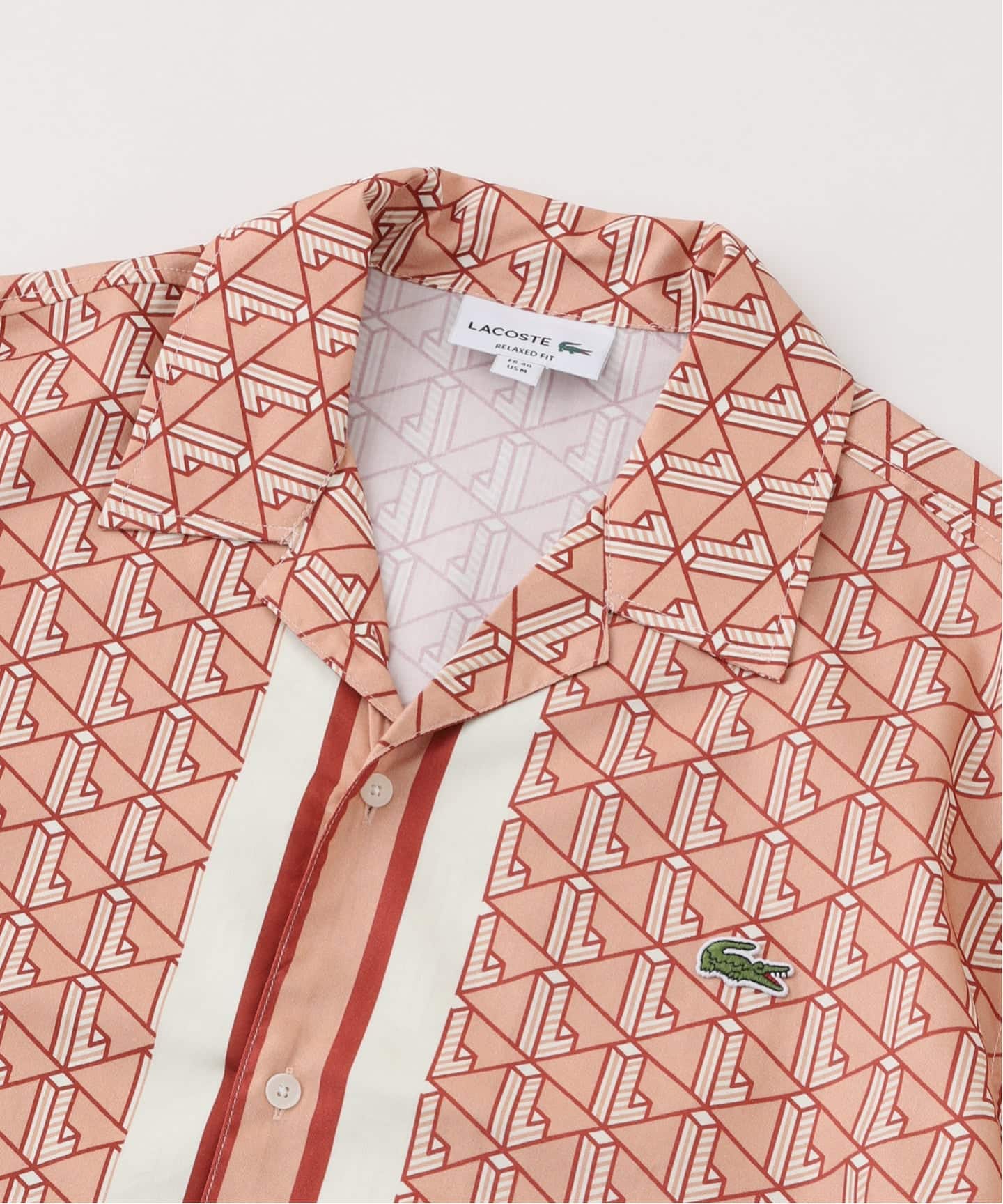 【LACOSTE】ラコステ モノグラムオープンカラーシャツ 人気 LACOSTE シャツ オールオーバーモノグラムプリントオープン