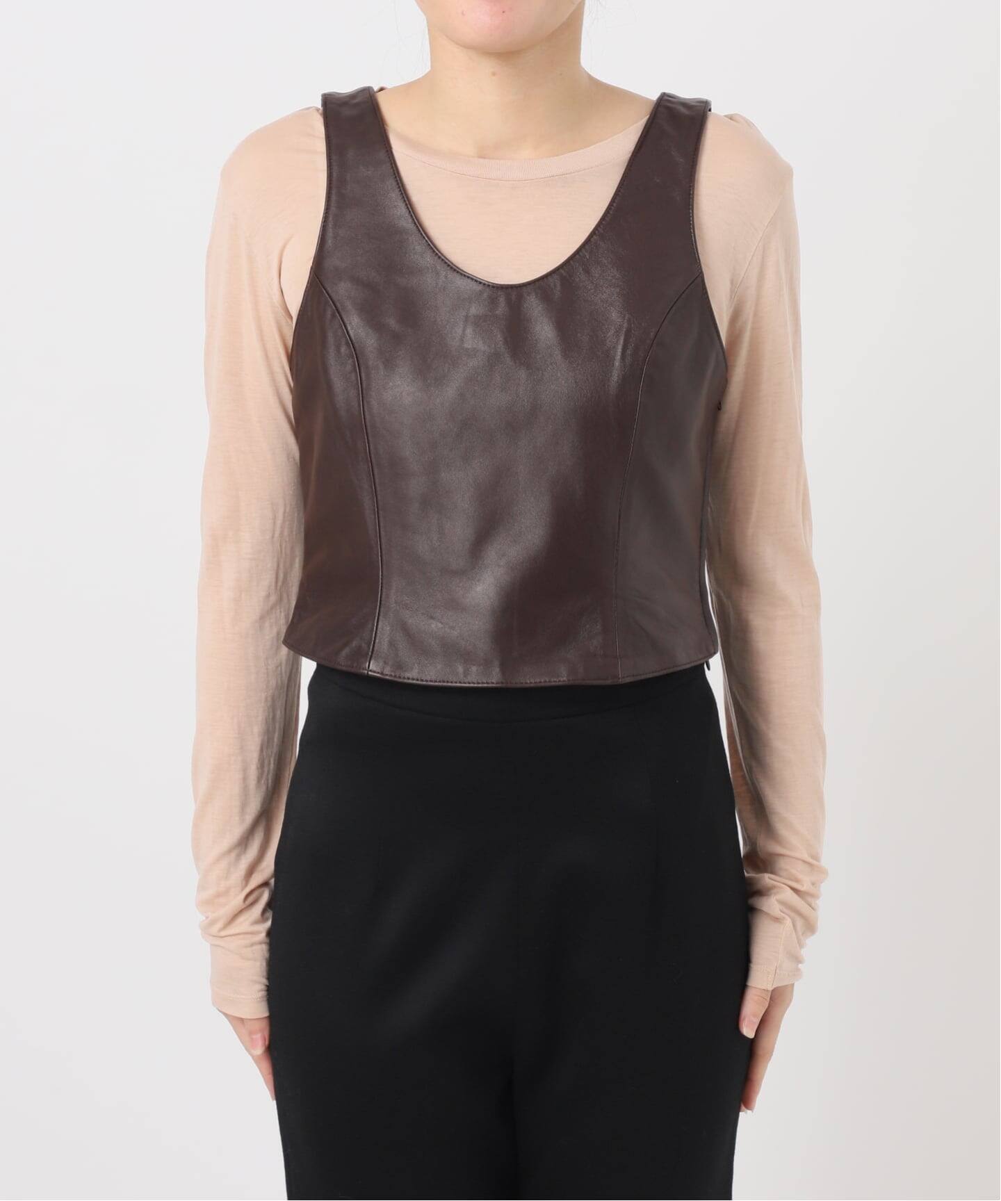 25AW 4.95万 エディットフォールル ラムレザースカート　ブラウン ラムレザーベスト（シャツ／ブラウス）｜EDIT.FOR LULU（エディット