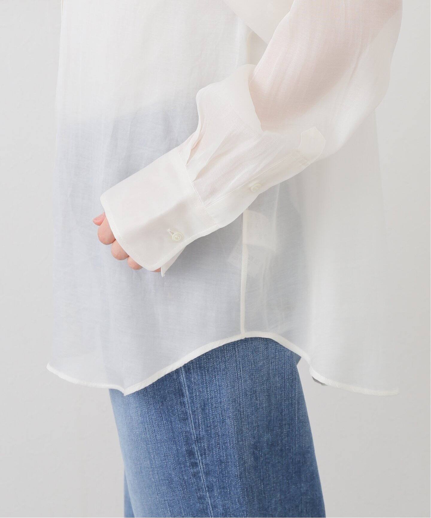 IENA◆25SS/Maison IENAシルクコットンシアーシャツ/FREE/GRN/25-050-900-0000-2-0 Maison IENAシルクコットンシアーシャツ（シャツ／ブラウス