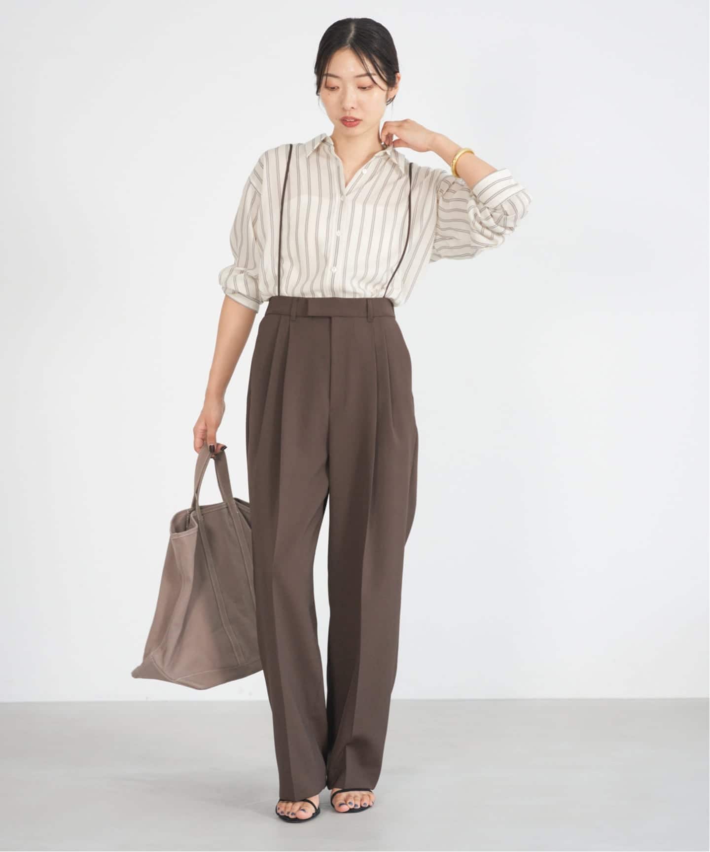 IENA LIENリヨセル レギュラーシャツ 予約》リヨセルストライプレギュラーシャツ（シャツ／ブラウス