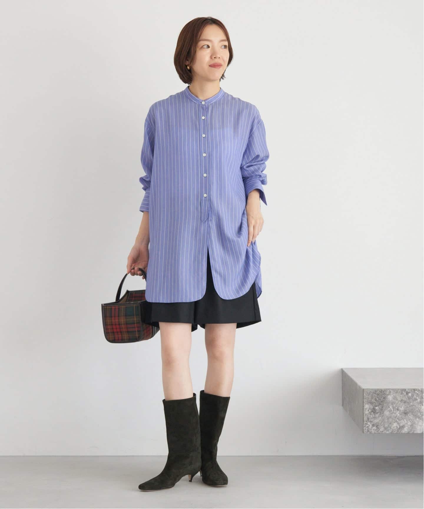 リヨセルストライプバンドカラーシャツ（シャツ／ブラウス）｜IENA