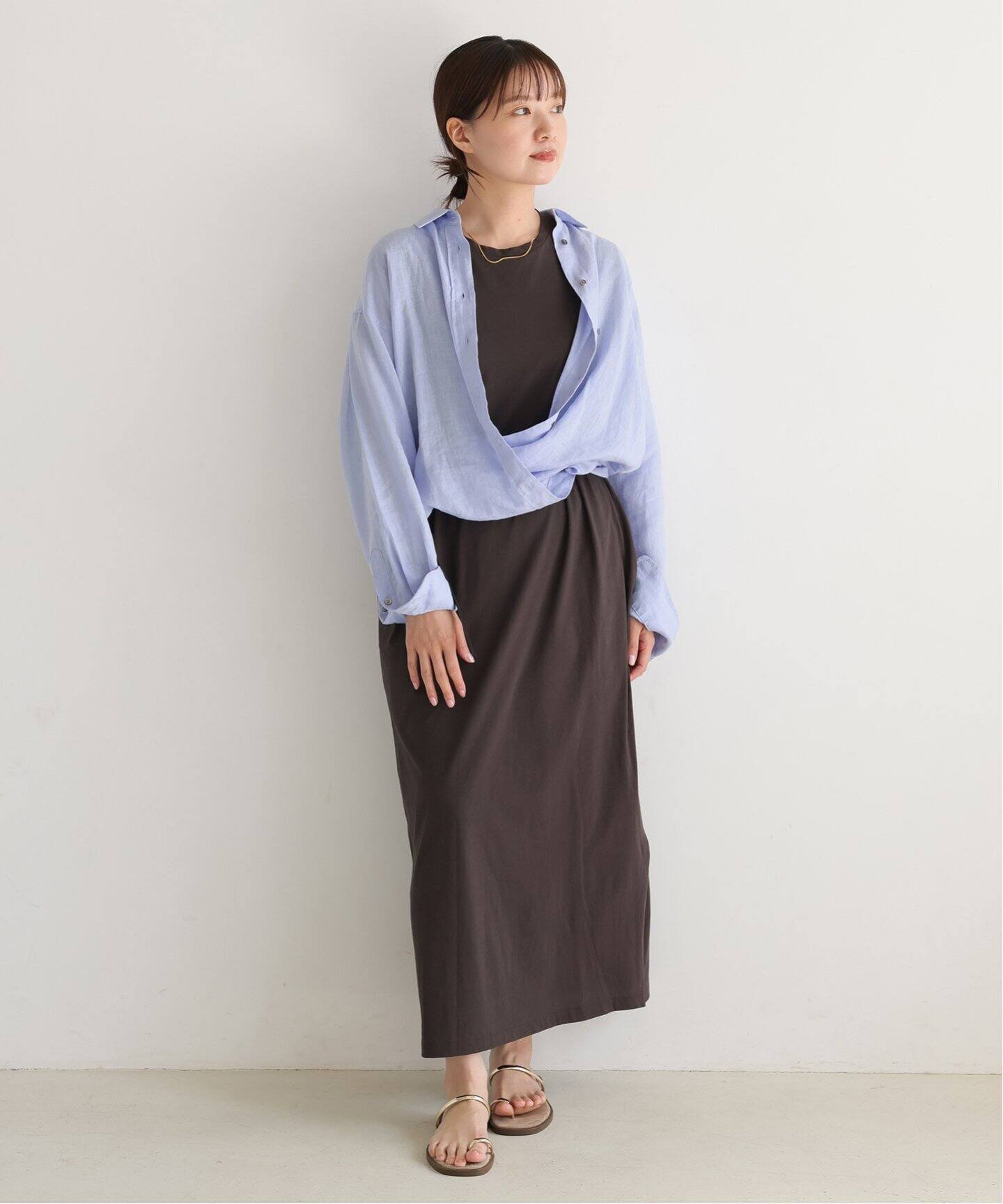 IENA ウォッシャブルリネン2WAYシャツ　ネイビー セール】ウォッシャブル リネン2WAY シャツ（シャツ/ブラウス