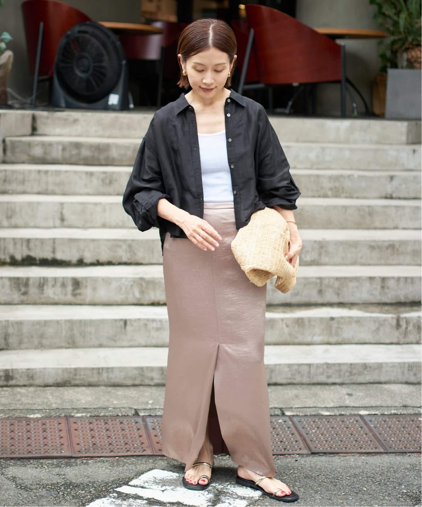 極美品　24SS　IENA♡ラミーリヨセルショートシャツ　ブラック　フリー セール】《追加》ラミーリヨセルショートシャツ（シャツ