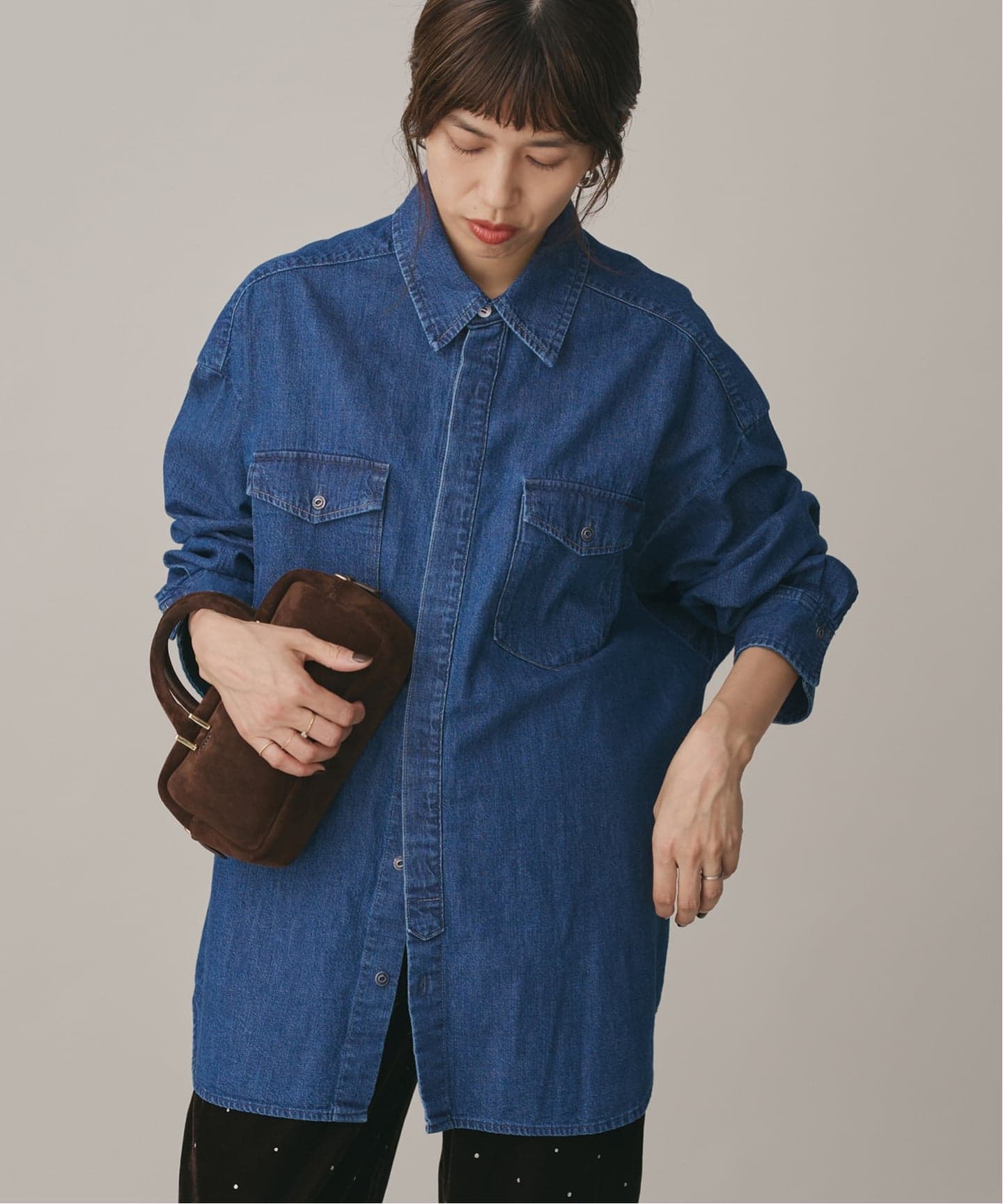 IENA デニム長袖シャツ ネイビー フリーサイズ　専用 ファインデニムドルマンワーカーズシャツ（シャツ／ブラウス）｜IENA