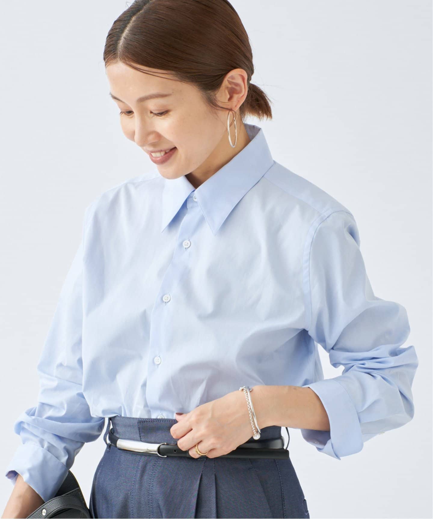 IENA◆25SS/SOMELOS 200/2/ ドレスシャツ長袖シャツ/--/コットン/ブルー 追加》ペイズリー ストレッチレースプルオーバー（Tシャツ
