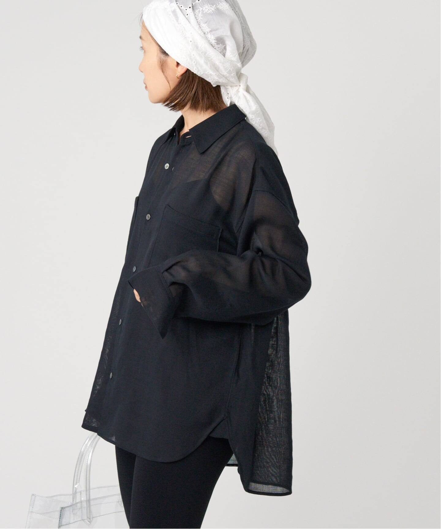 IENA イエナ シャツ ブラック 黒 サイズ:FREE | 25秋冬 シアー メッシュ シャツ | レギュラーカラー 長袖 オーバーサイズ | トップス ブラウス 羽織り【レディース】【K4639】 シアーメッシュ シャツ（シャツ／ブラウス）｜IENA（イエナ）の通販