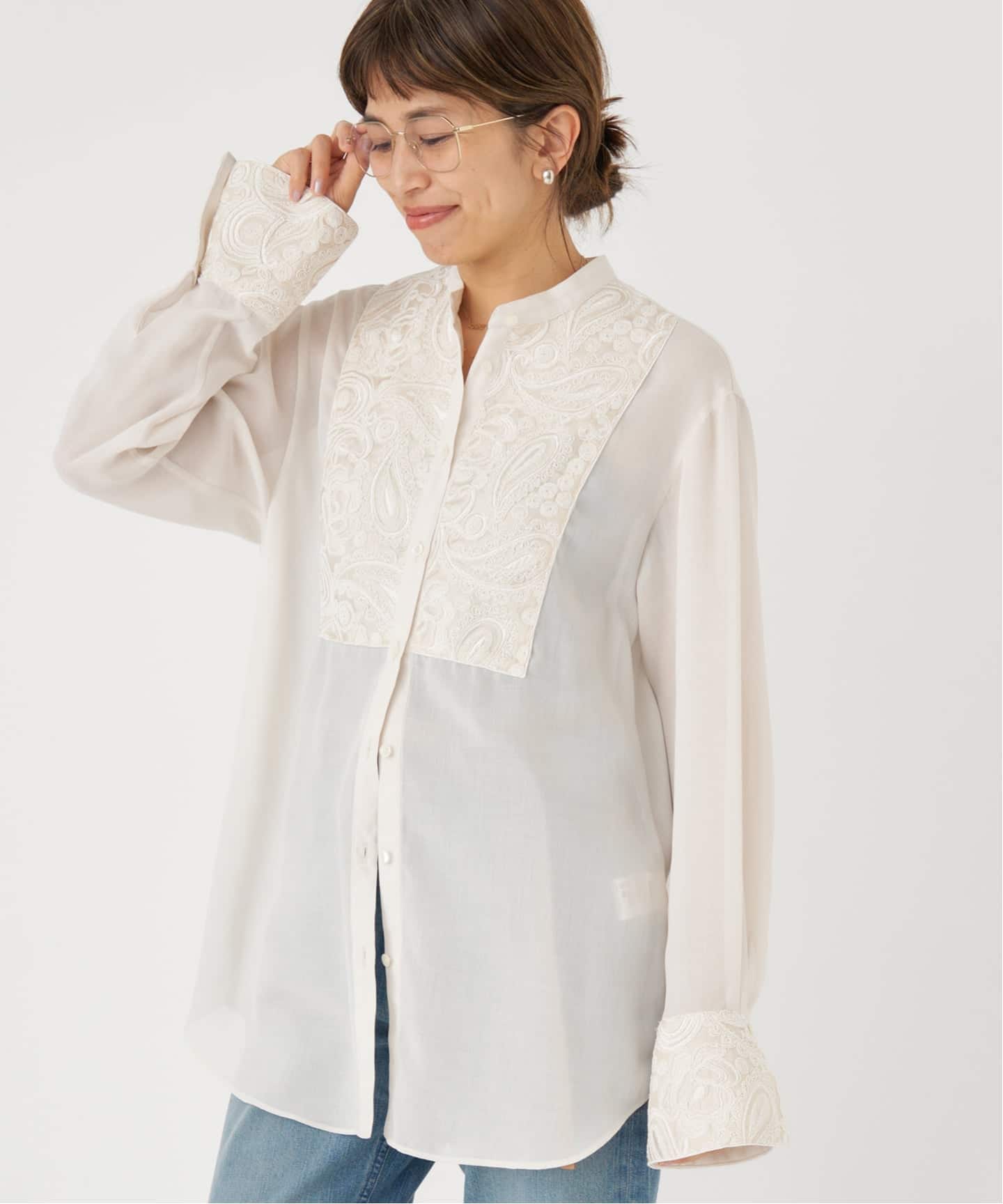 オーラリー　イエナ　AURALEE IENA　バンドカラー　シャツ　ホワイト IENA（イエナ）の「AURALEE 別注バンドカラーシャツ（）」 - WEAR