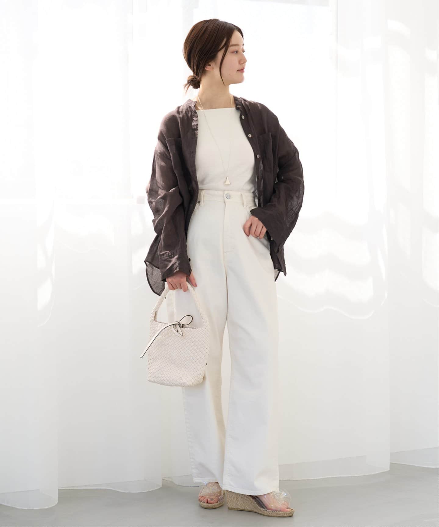 美品　イエナ　IENA　maison シルク　バンドカラーシャツ　アイボリー系 美品 イエナ IENA maison シルク バンドカラーシャツ アイボリー