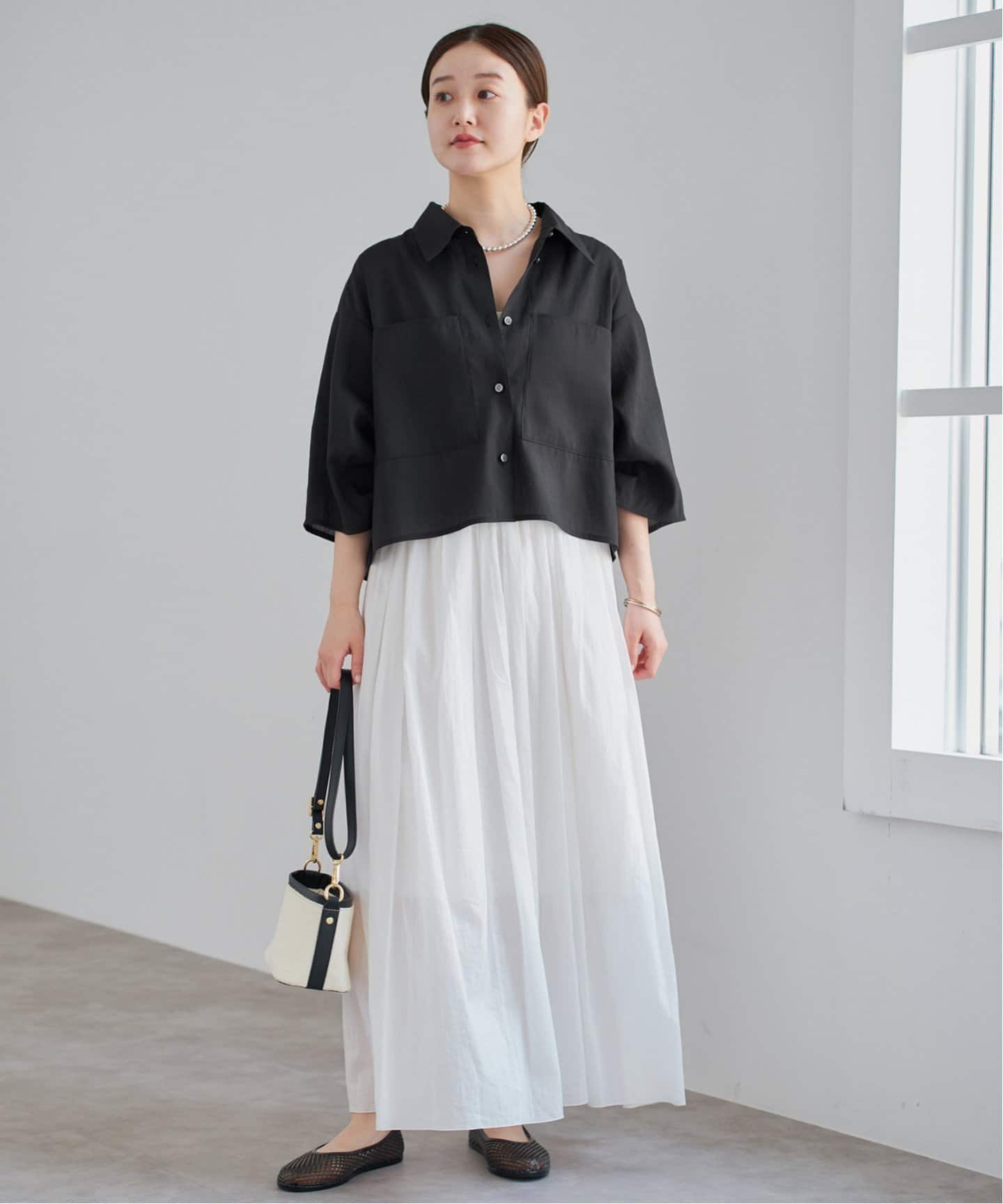 高菜　イエナ　IENA リネンミックスクロップド　シャツ　ナチュラル イエナ IENA リネンミックスクロップドシャツ （ナチュラル