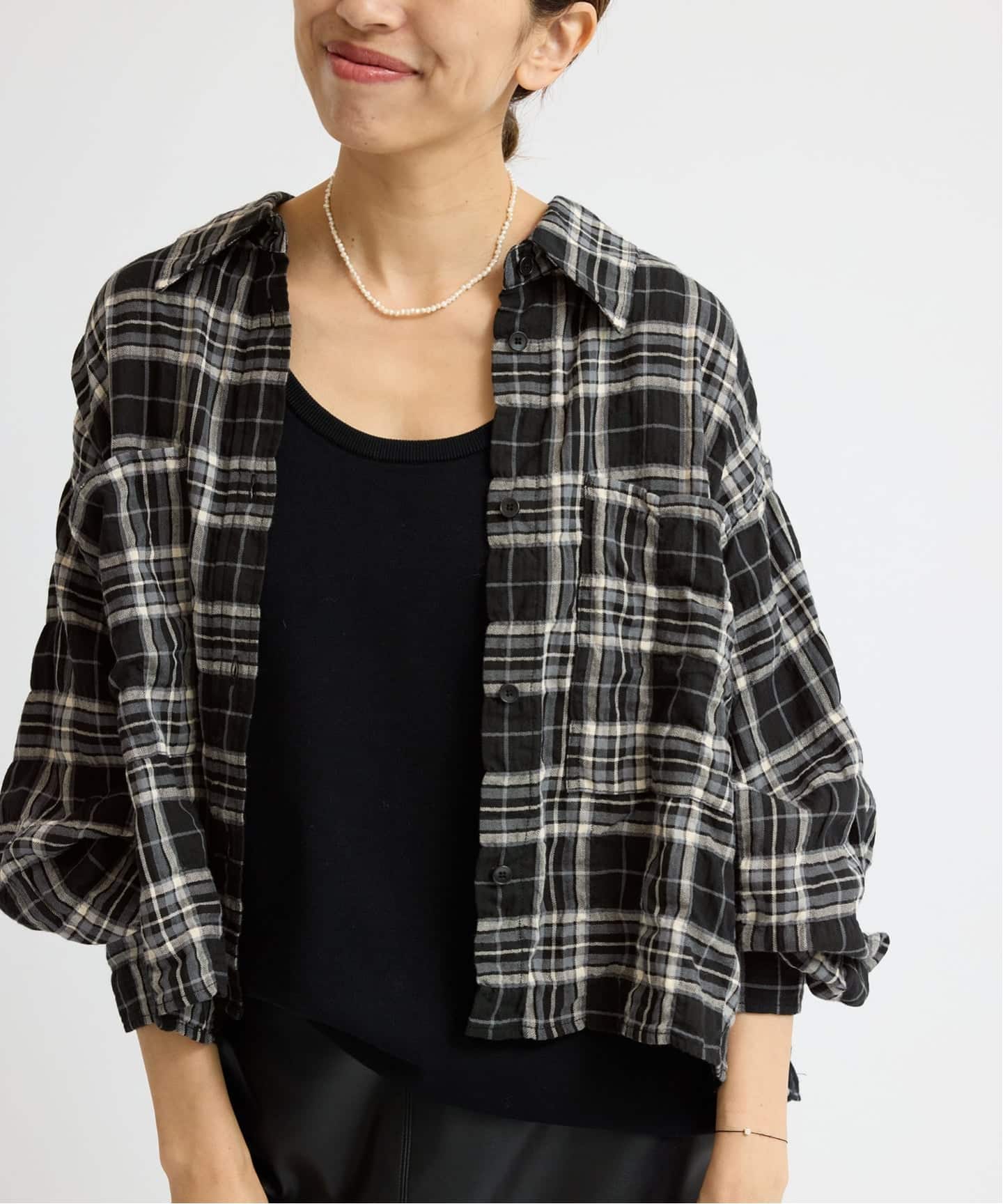 シャーリングチェックショートシャツ（シャツ／ブラウス）｜IENA