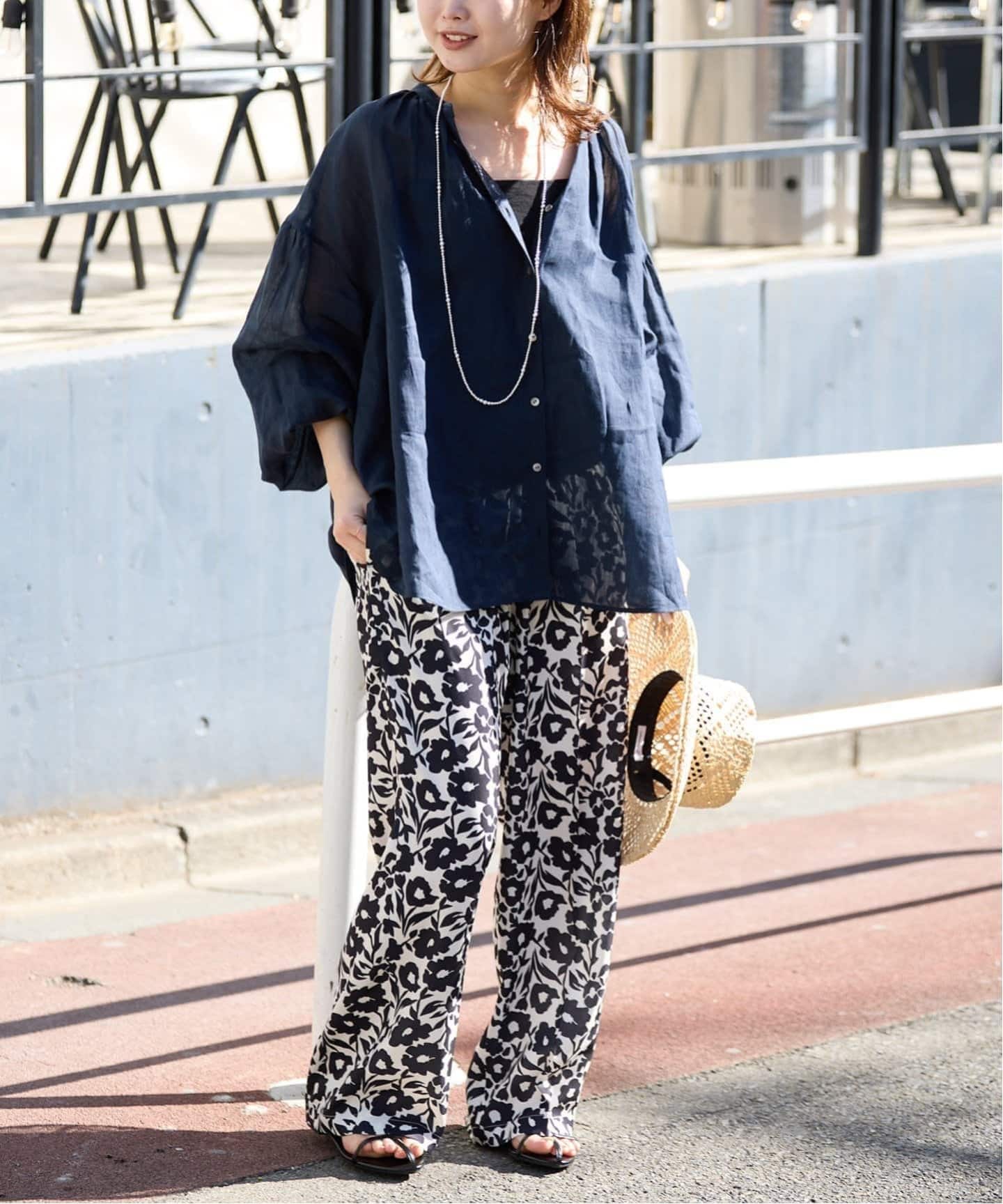 スローブイエナ　ラミースキッパーシャツ　ネイビー 追加》ラミースキッパーシャツ（シャツ／ブラウス）｜SLOBE IENA