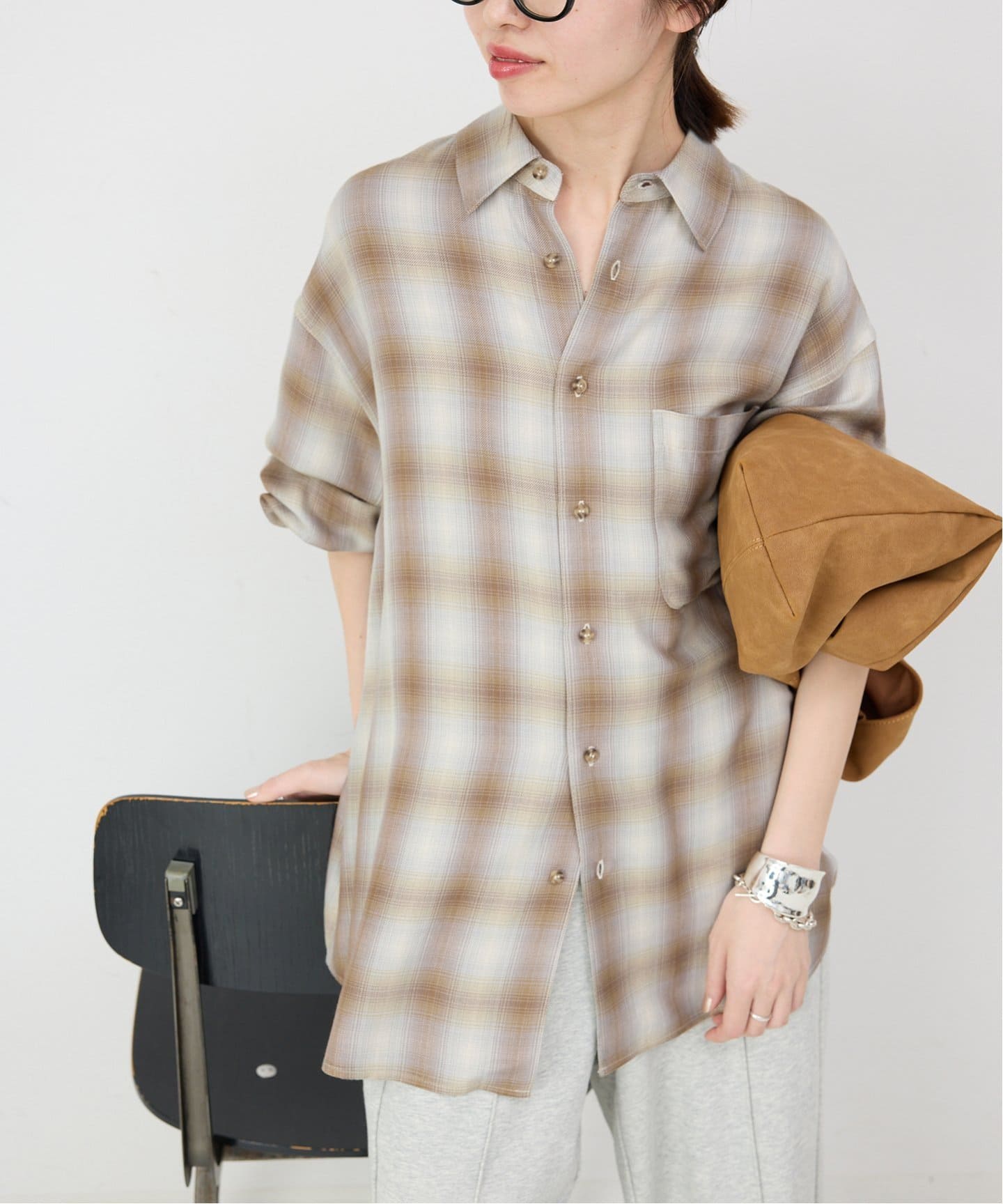 ドレープチェックルーズシャツ（シャツ／ブラウス）｜SLOBE IENA