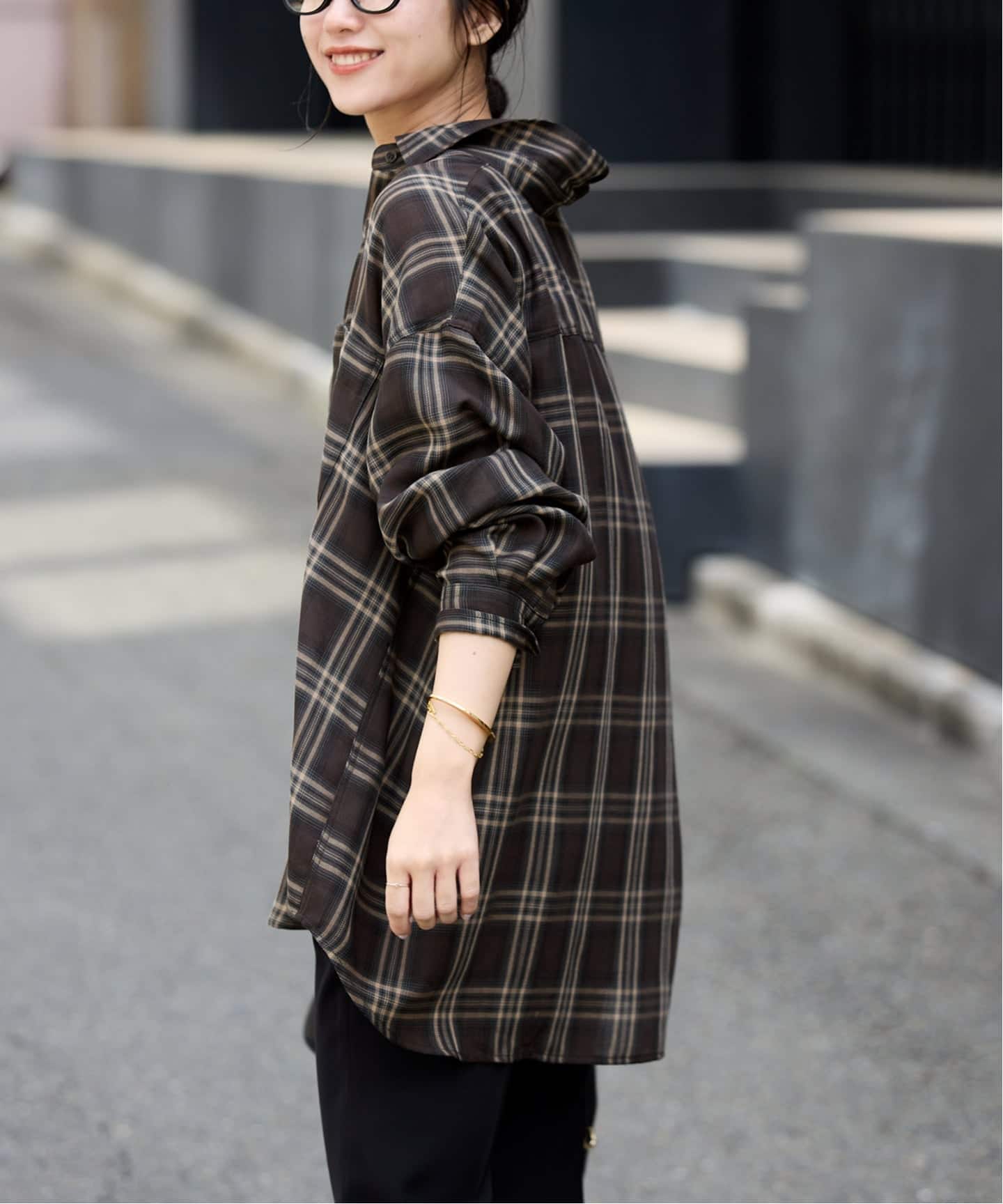 2024 スローブイエナ ビエラチェック ルーズ シャツ ブラック 追加》ビエラチェックルーズシャツ（シャツ／ブラウス）｜SLOBE IENA