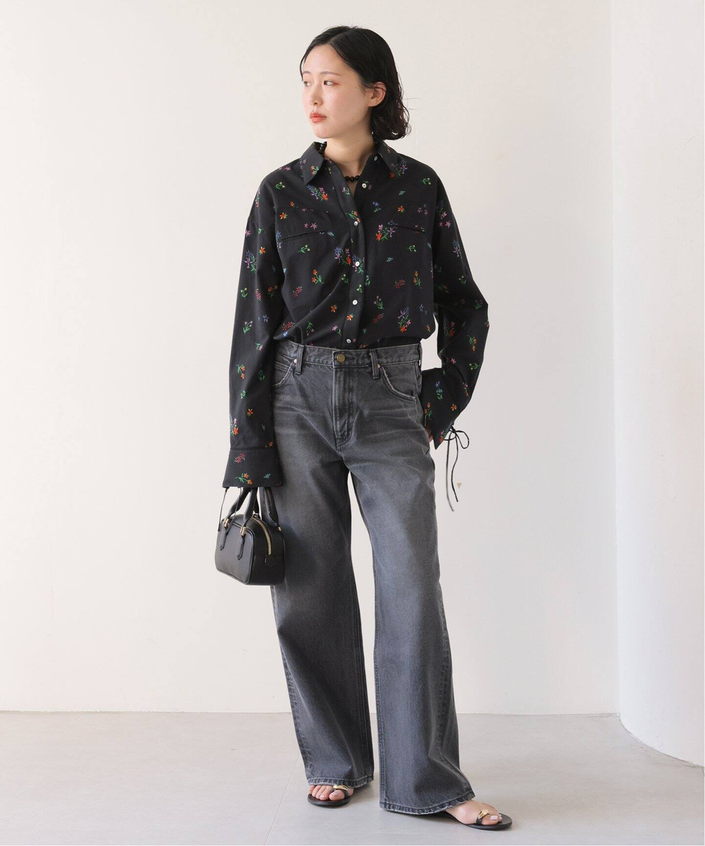 Margaux SLOBE IENA マルゴー コットンシルクシャツ黒　新品 追加》margaux/マルゴー flower western シャツ（シャツ／ブラウス