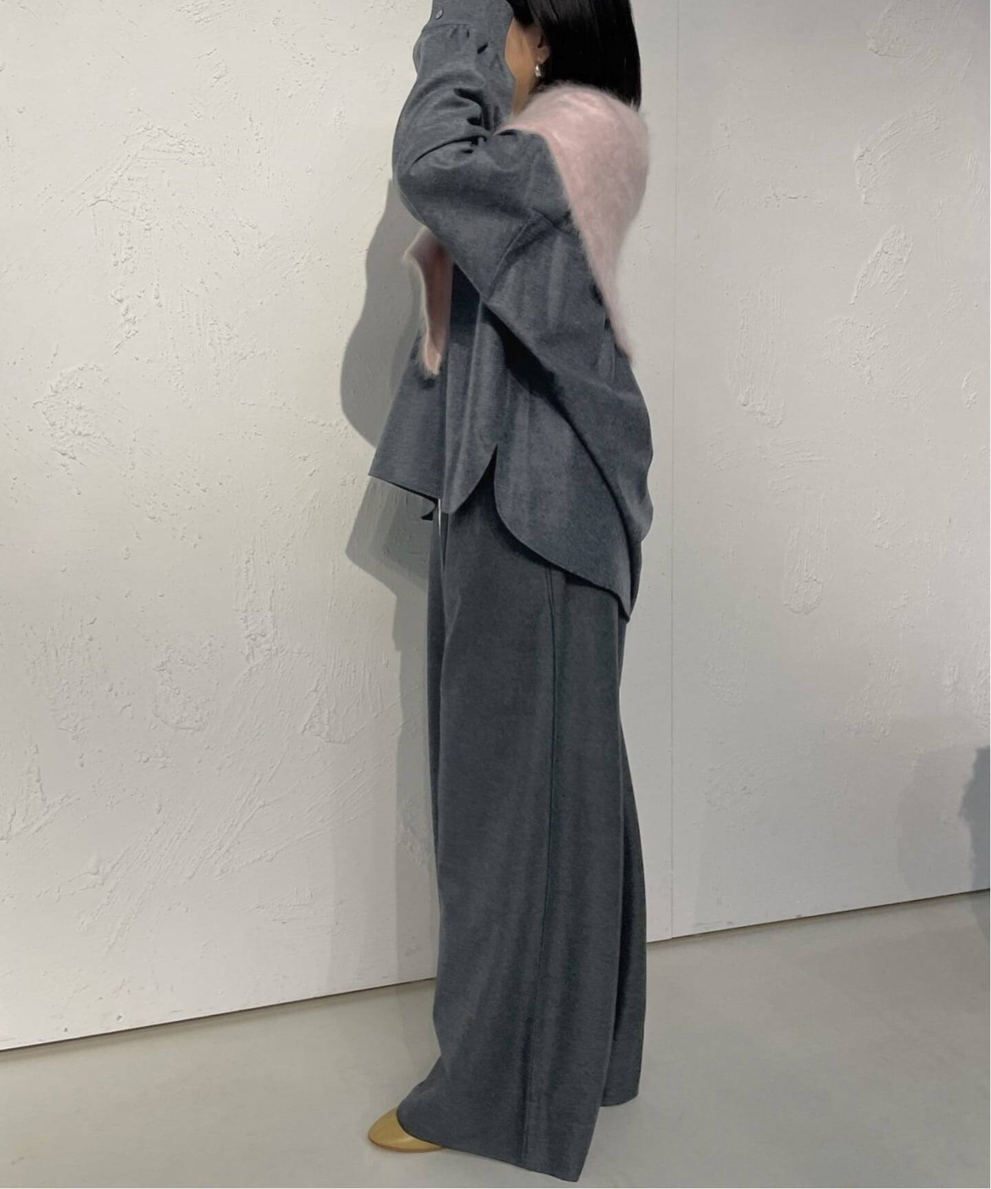 la boucle ファインウール スキッパーシャツ チャコールグレー la boucle ファインウール スキッパーシャツ チャコールグレー