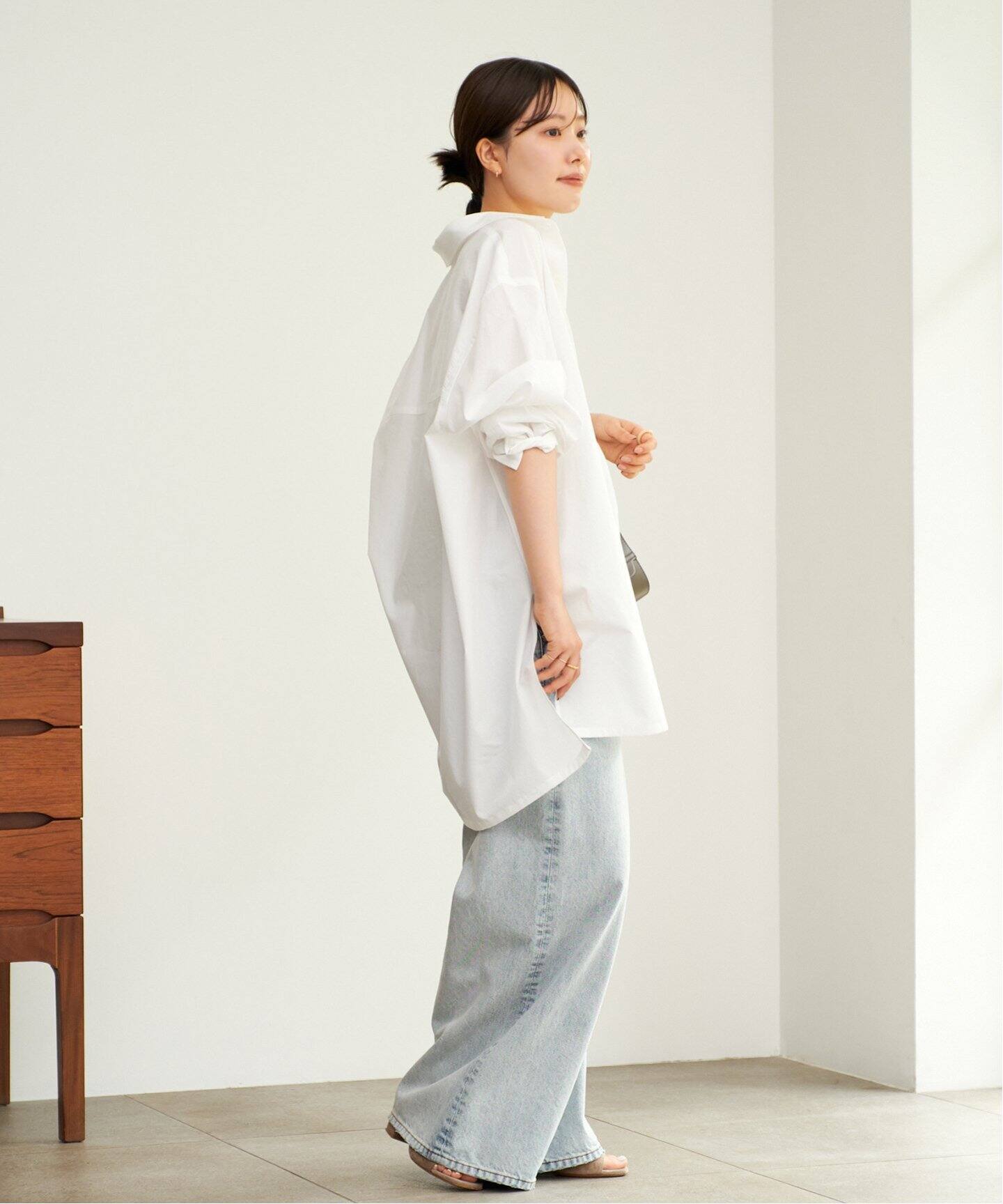 プラージュ ソフトオックスフォードロングシャツ ホワイト 綿　日焼け防止 Washer Long シャツ（シャツ／ブラウス）｜Plage（プラージュ
