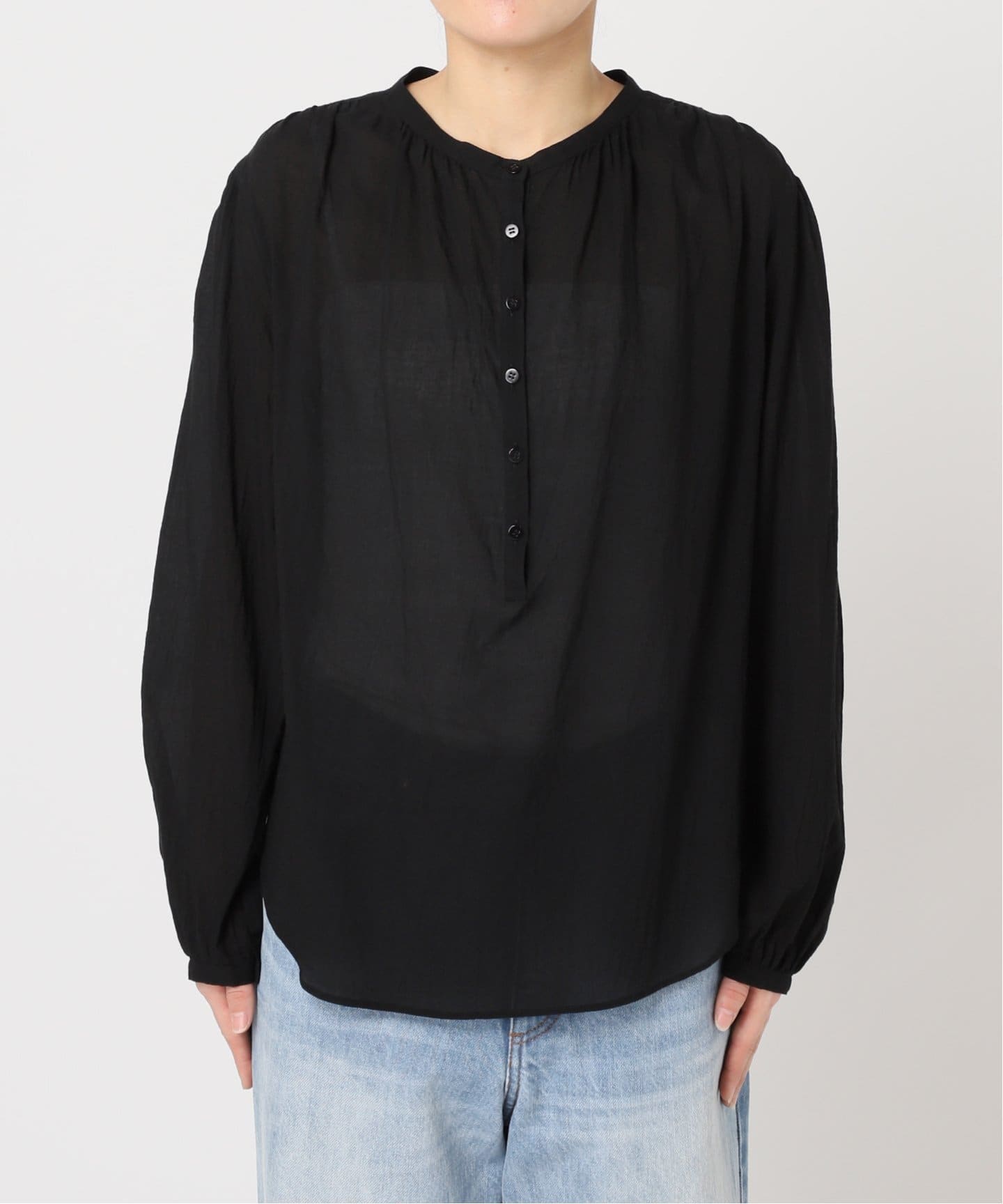 Plage - Plage  BAND/C LONG CHK シャツ Airy Band Collar シャツ（シャツ／ブラウス）｜Plage