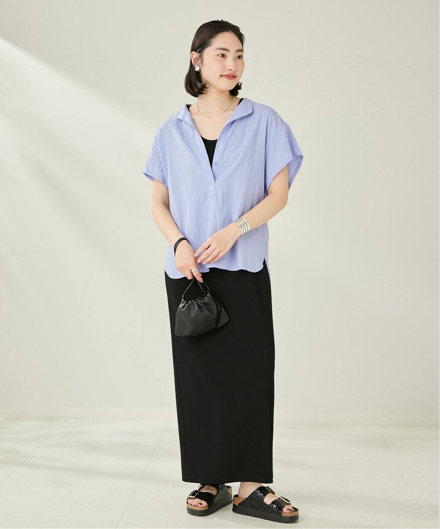 plage プラージュ リネン　シャツ　スキッパー　オフショルダー　黒 plage プラージュ スキッパー オフショルダーシャツ 黒 リネン