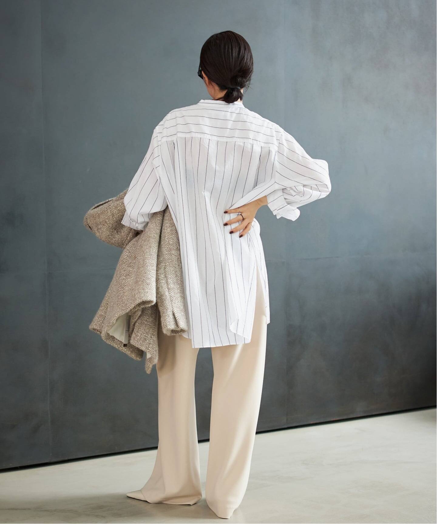 plageプラージュ　R’IAMストライプシャツ　ブラウス　バンドカラー　シルク plageプラージュ R'IAMストライプシャツ ブラウス バンドカラー シルク