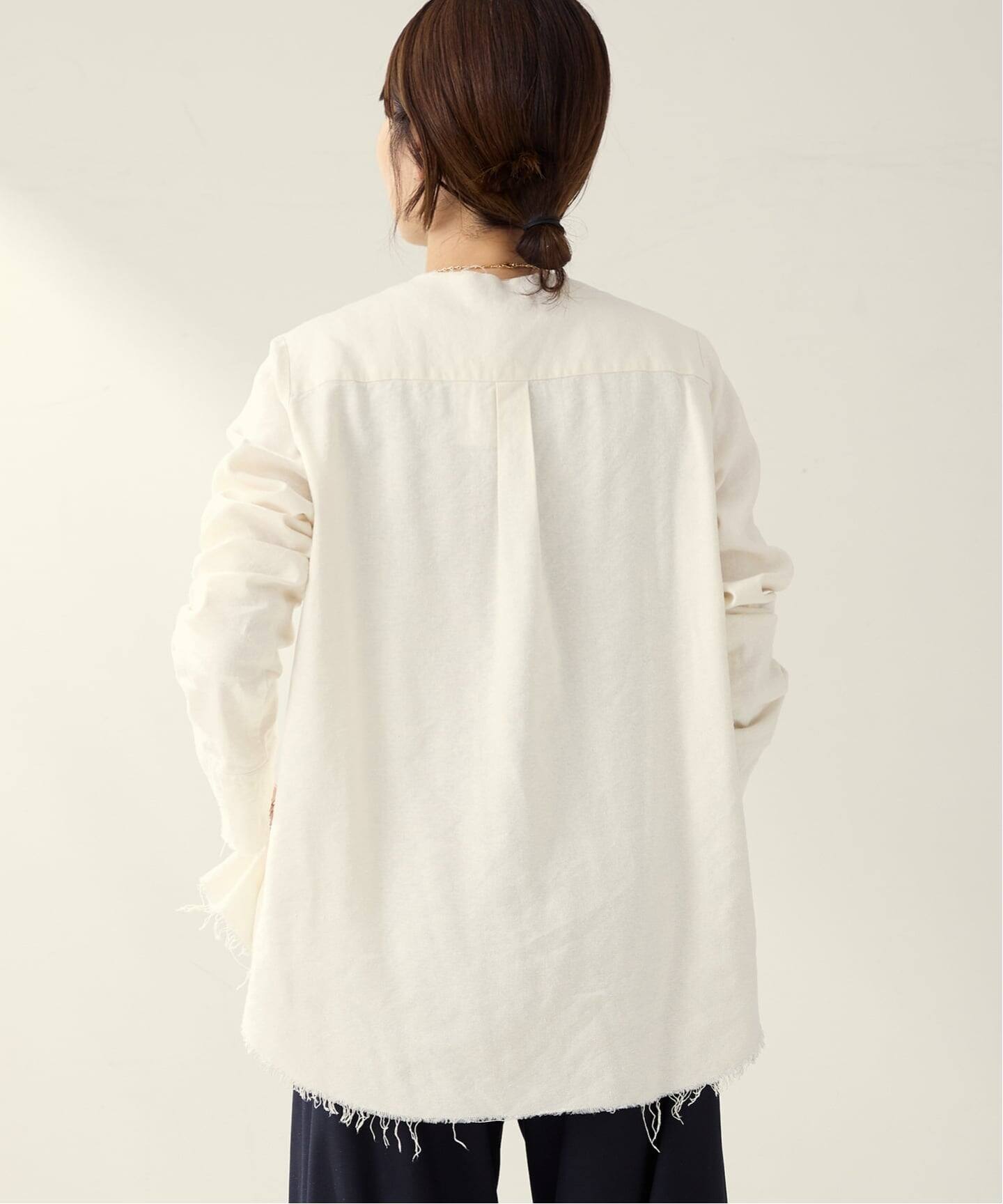 Plage RIAM ノーカラーシャツブラウス　ホワイト　フリーサイズ 追加予約》R'IAM ノーカラーシャツ（シャツ／ブラウス）｜Plage