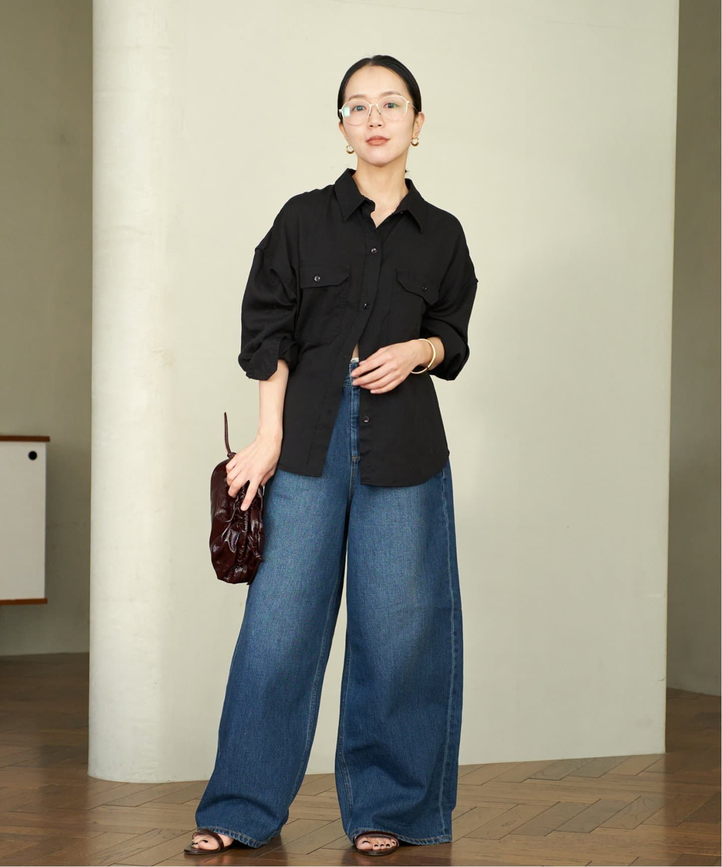 Plage　glossy compact shirt　F　ブラック plage（プラージュ）の「glossy compact シャツ◇（シャツ