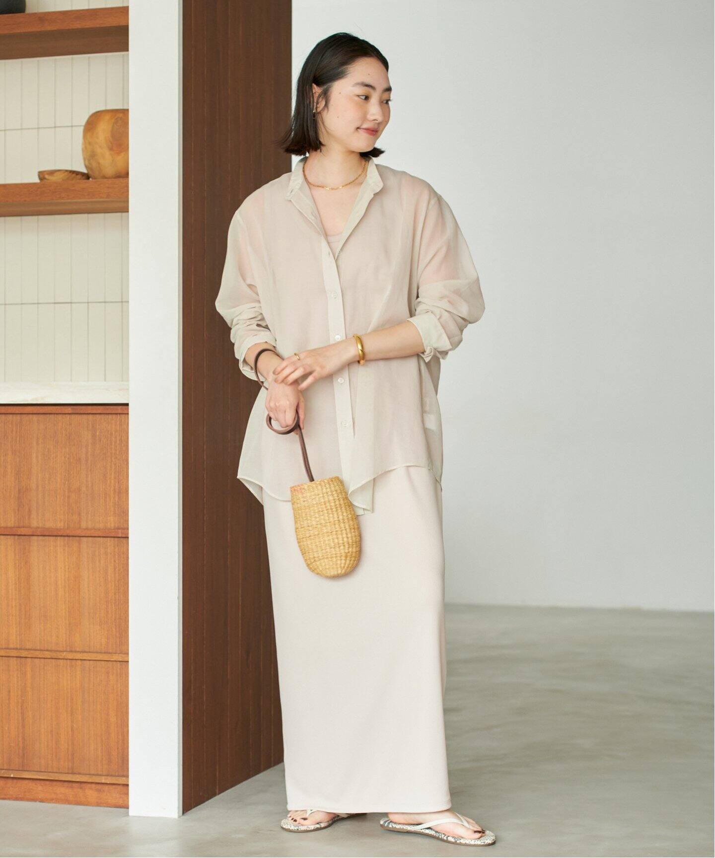 ★プラージュ★コットンシアーシャツ　ベージュ organdy sheer シャツ（シャツ／ブラウス）｜Plage（プラージュ