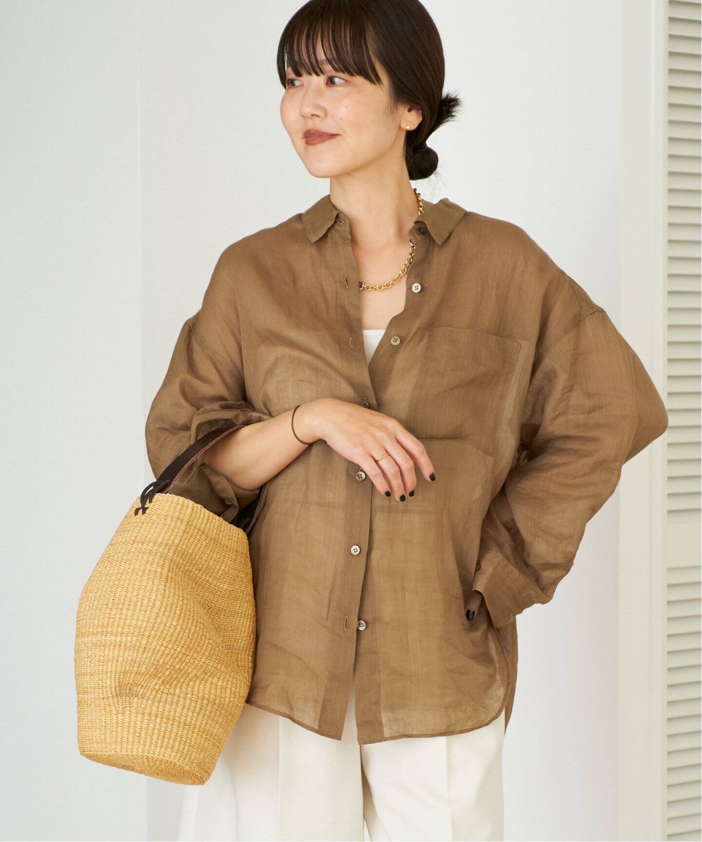 【新品・紙タグ付】Plageの製品加工Ramie シャツ Plage - 【新品・紙タグ付】PlageのRamie シアーシャツの通販 by