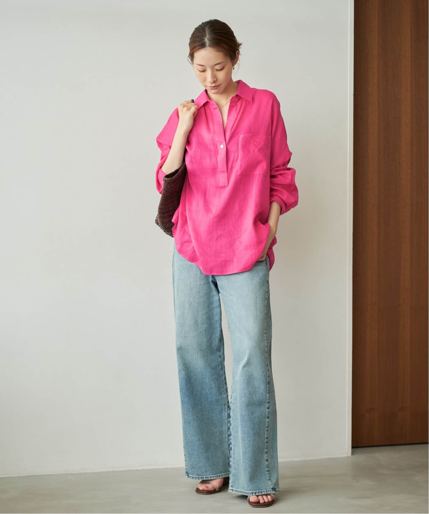 plage ラミーリヨセルクロップドシャツ　ブルー IENA｜《追加》ラミーリヨセルショートシャツ | Rakuten Fashion