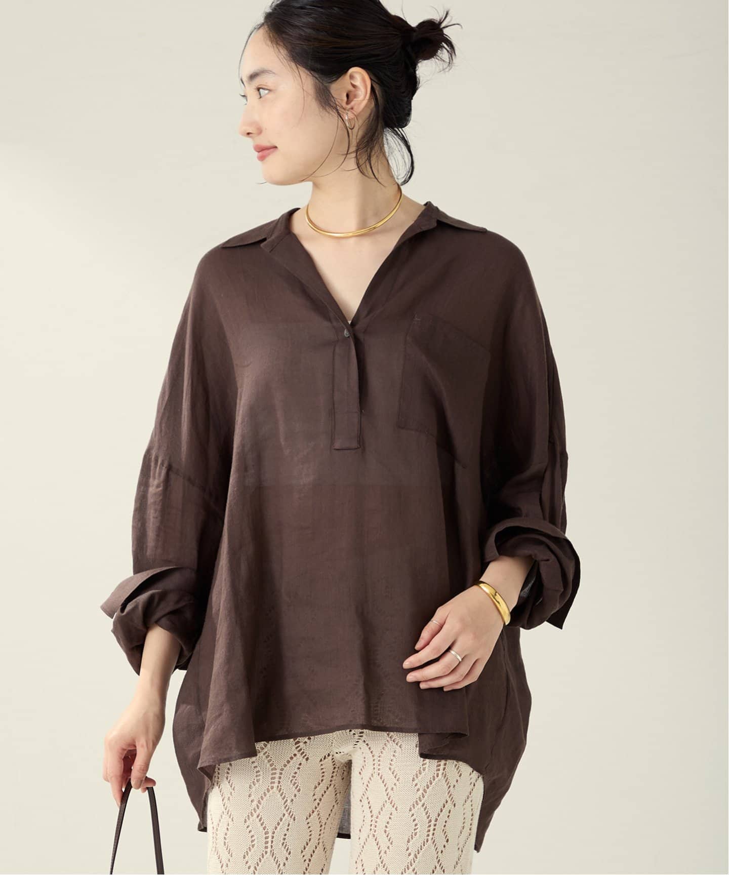 美品　2024ss Plage ラミーリヨセルルーズブラウス　ゆったり　白 RAMIE LYOCELL LOOSE ブラウス