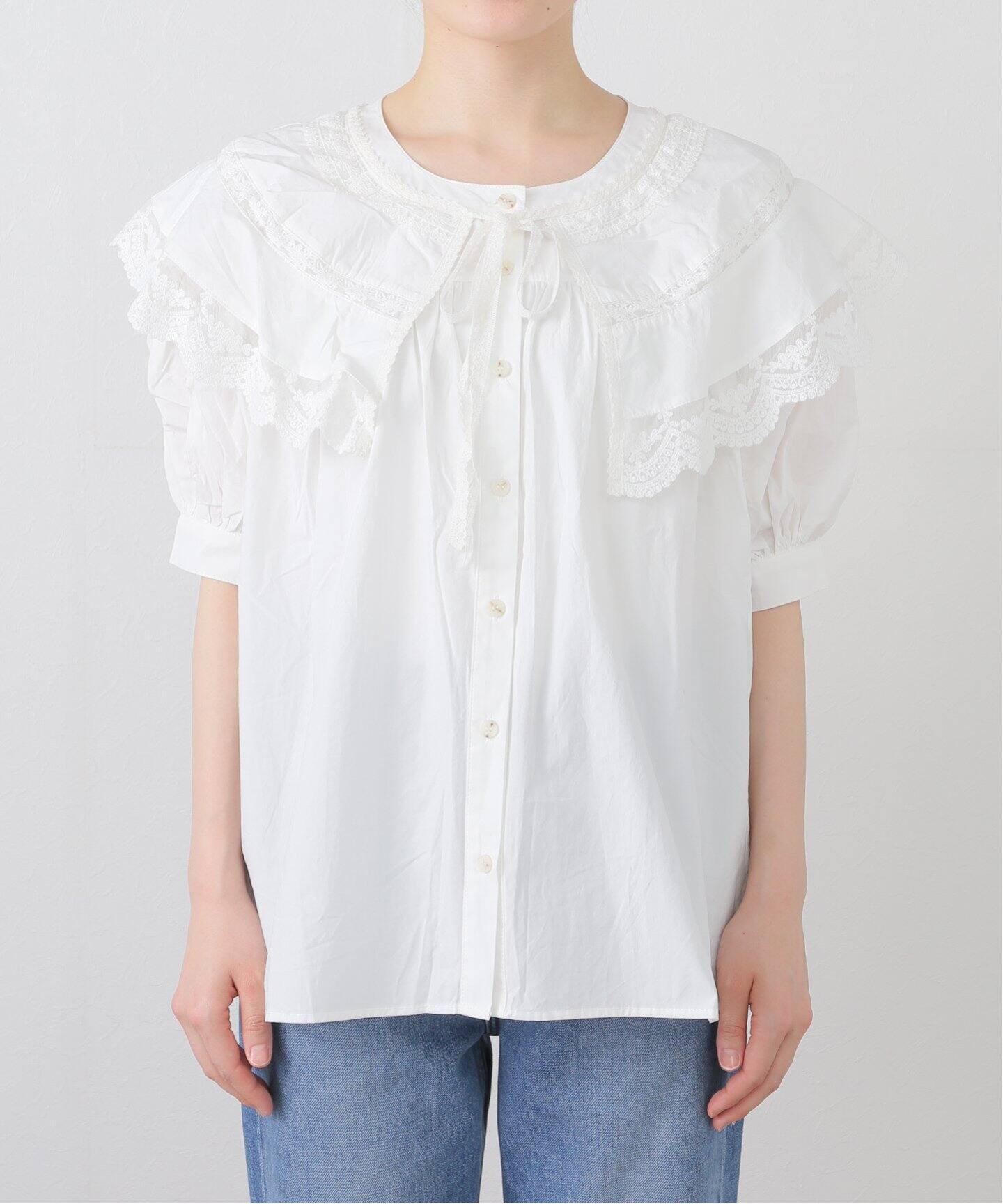 GREEN BUTTER COLLAR LACE ブラウス（シャツ／ブラウス