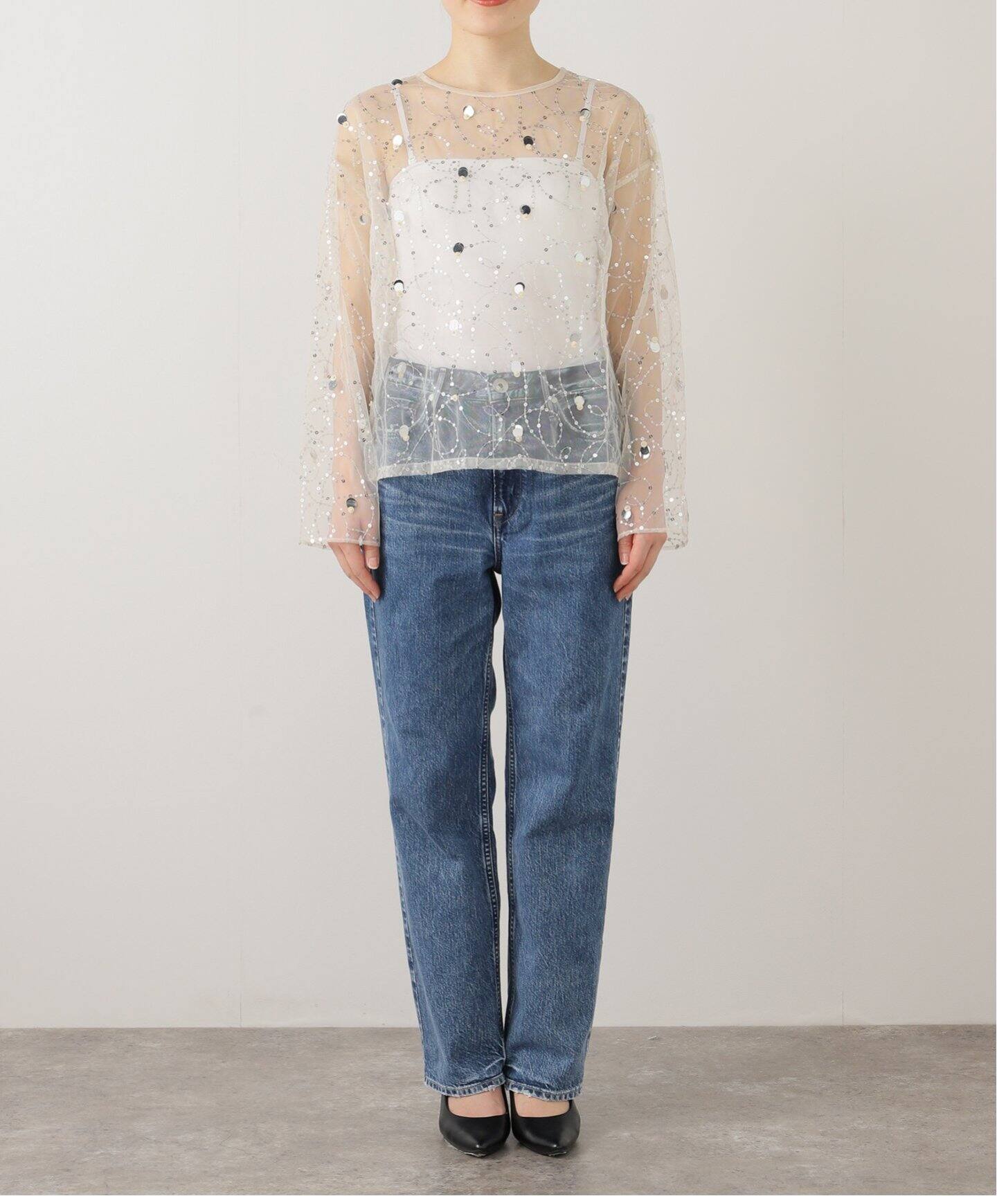 SARA MALLIKA SHINY SEQUIN EMBROIDERY TOP 020151SN1：ブラウス