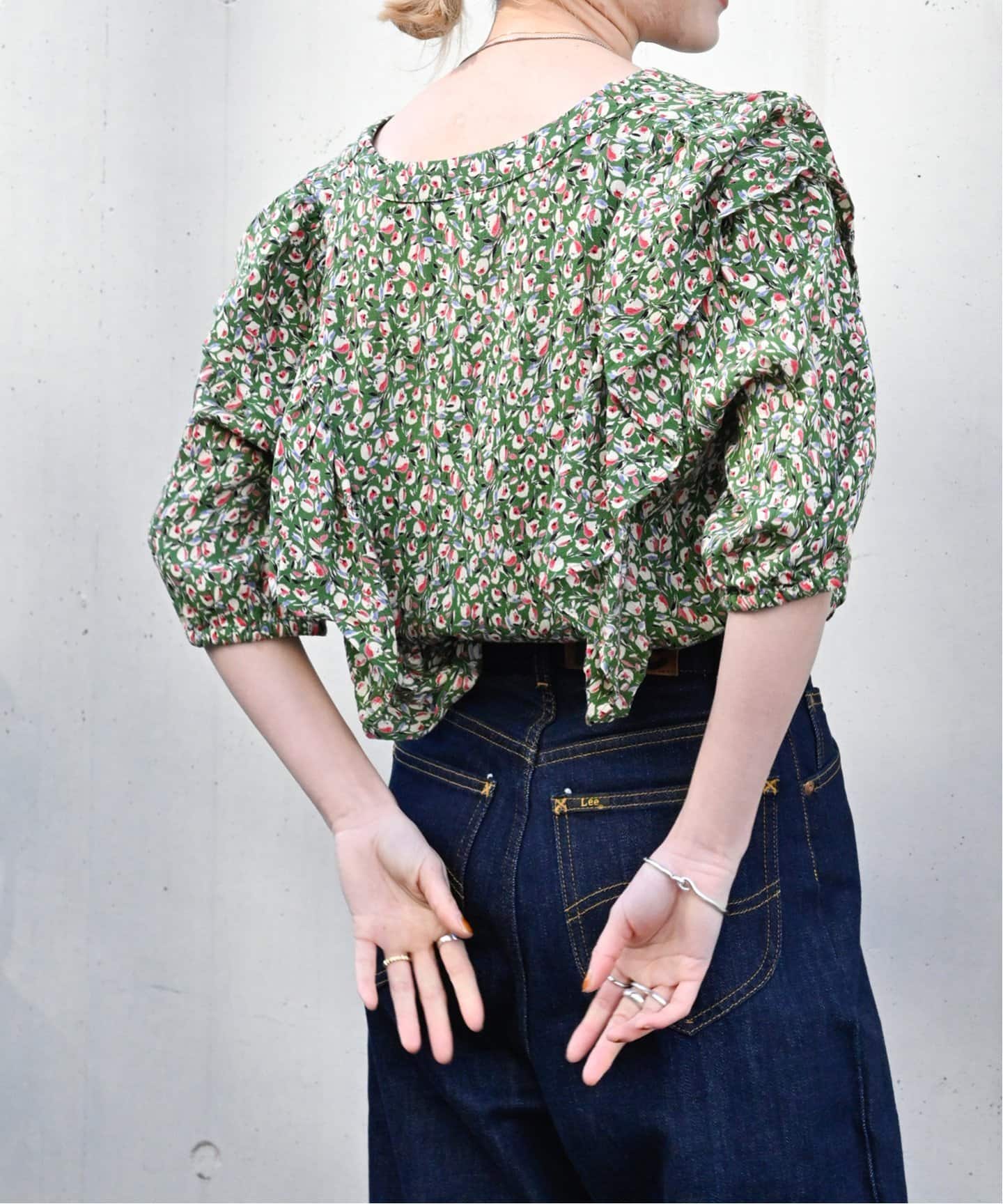 【ビアズリー】フラワープリントリネン混ブラウス 半袖 LIBERTY.（リバティ） ブラウス 半袖 ブラウス 花柄 コットン100