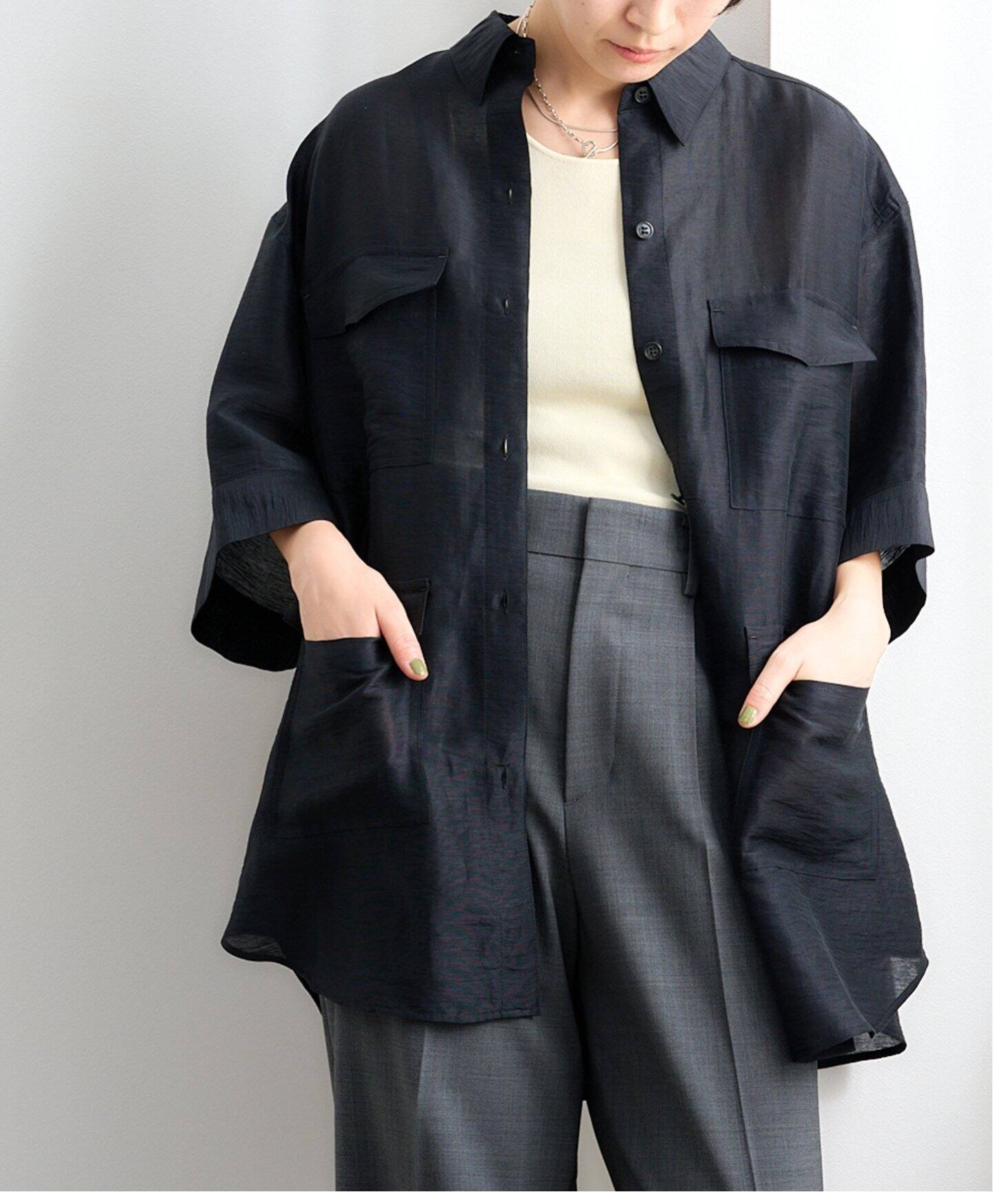 エトレトウキョウ 半袖 リネン シャツ ジャケット 黒 ETRE TOKYO エトレトウキョウ 半袖 リネン シャツ ジャケット 黒 ETRE TOKYO