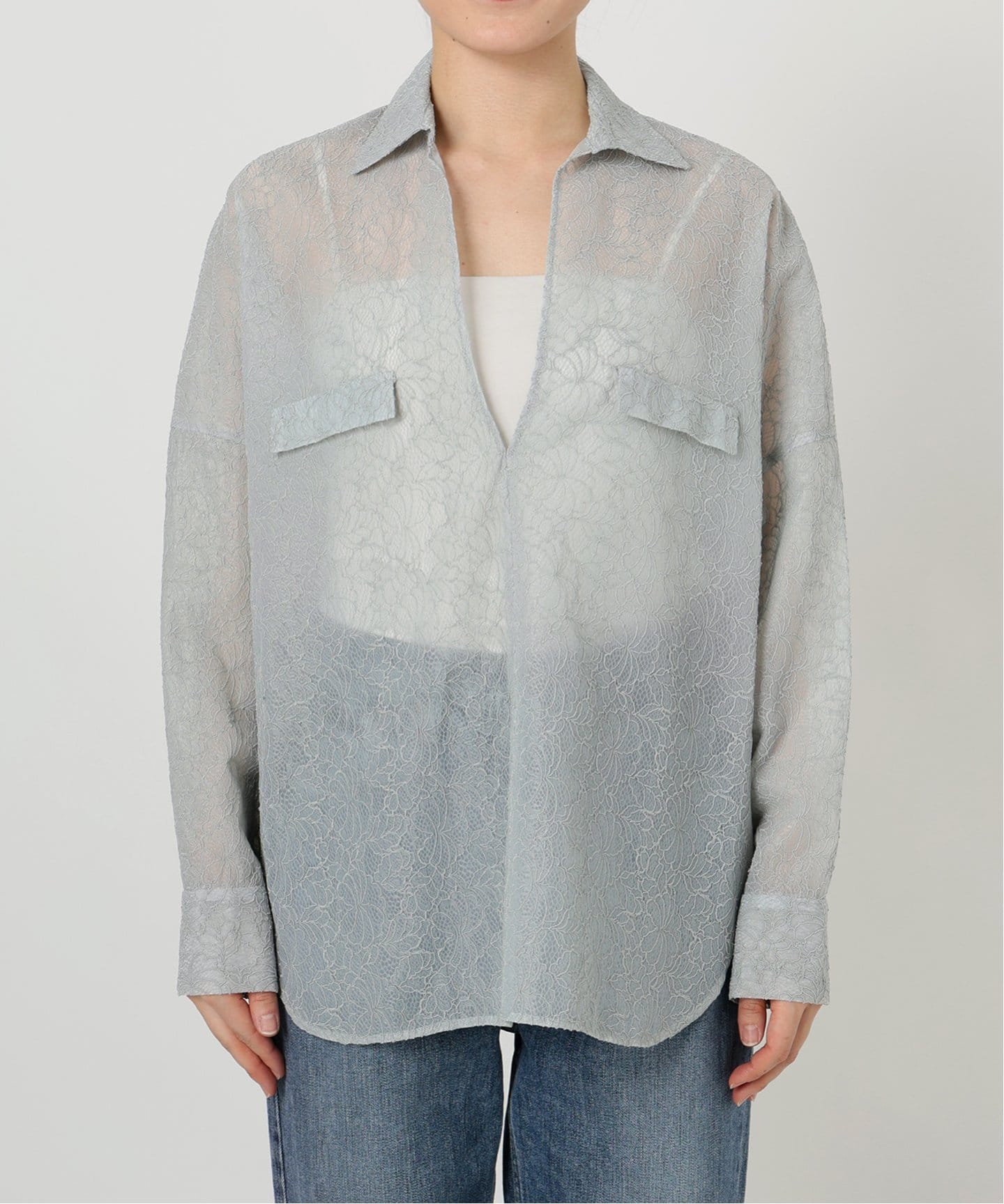 ブラウス シャツ 「洗える」レースボンディングシアーシャツ レディース La TOTALITE ブラウス シャツ 「洗える」レースボンディング