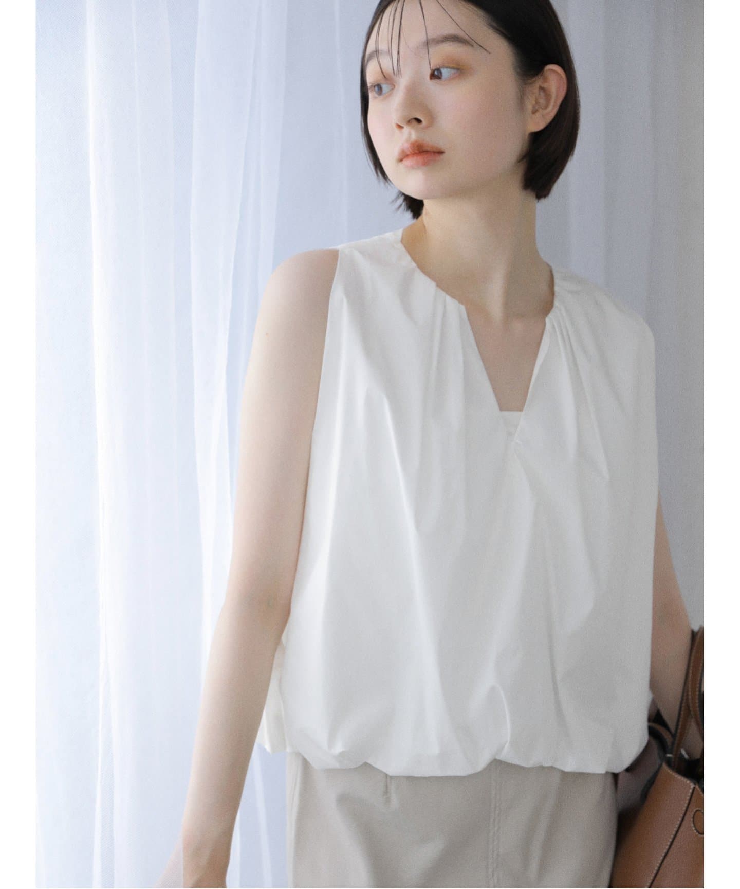 La TOTALITE◆半袖ブラウス/FREE/ポリエステル/WHT/25-051-140-8790-2-0 洗える】ドレープブラウス（シャツ／ブラウス）｜La Totalite