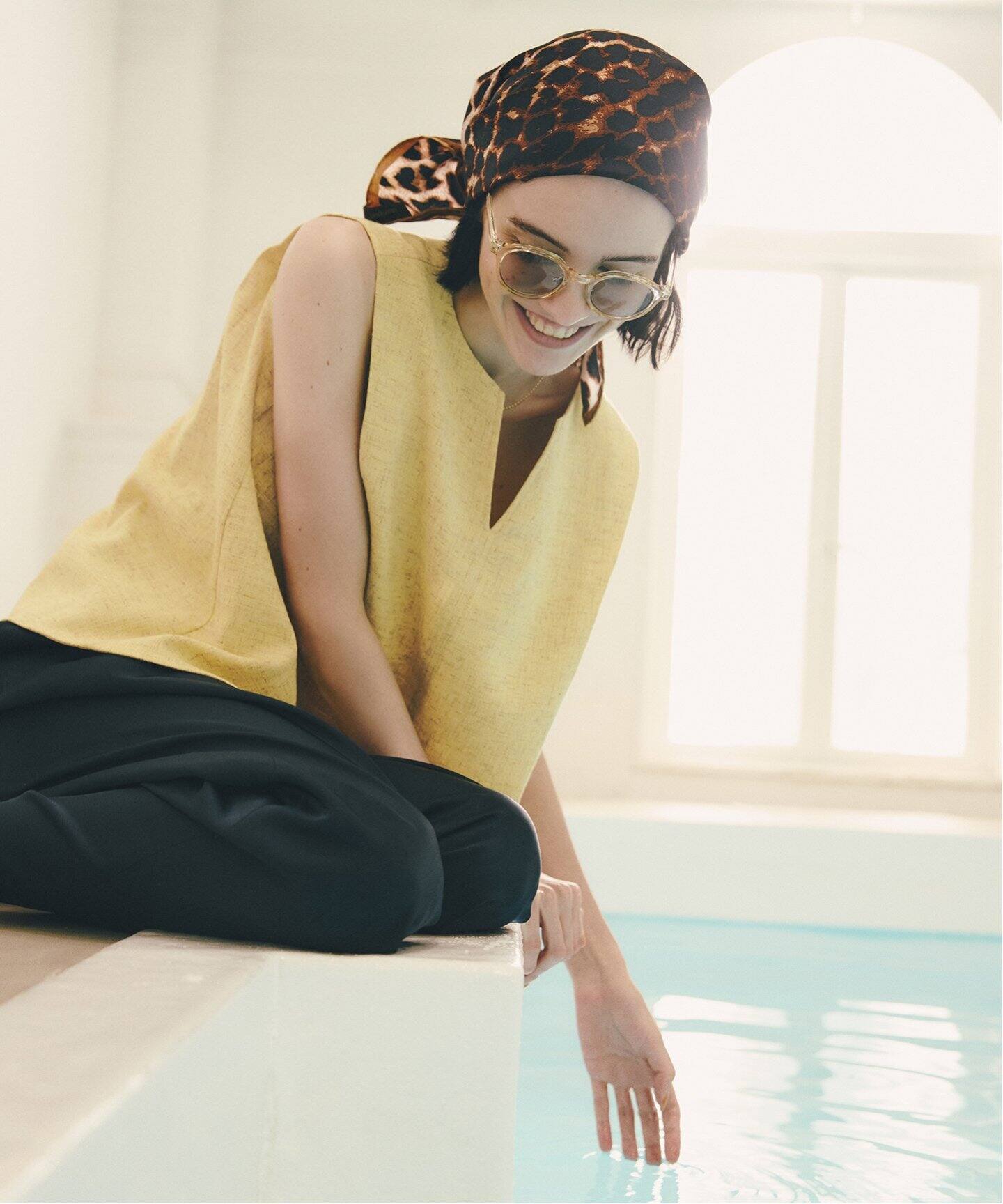 洗える】ツイードキーネックプルオーバー（シャツ／ブラウス）｜La