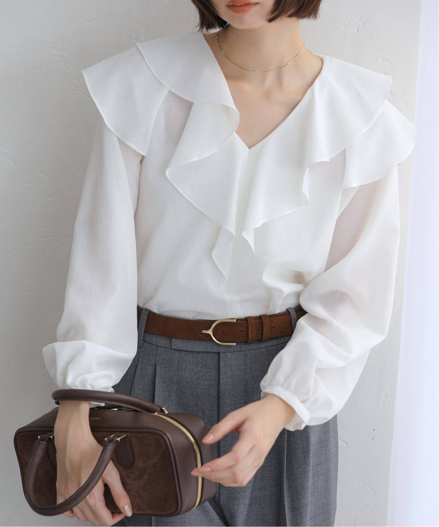 ラ トータリテ（La TOTALITE）/【洗える】フレアフリルロングスリーブブラウス 洗える】フレアフリルロングスリーブブラウス（シャツ／ブラウス）｜La