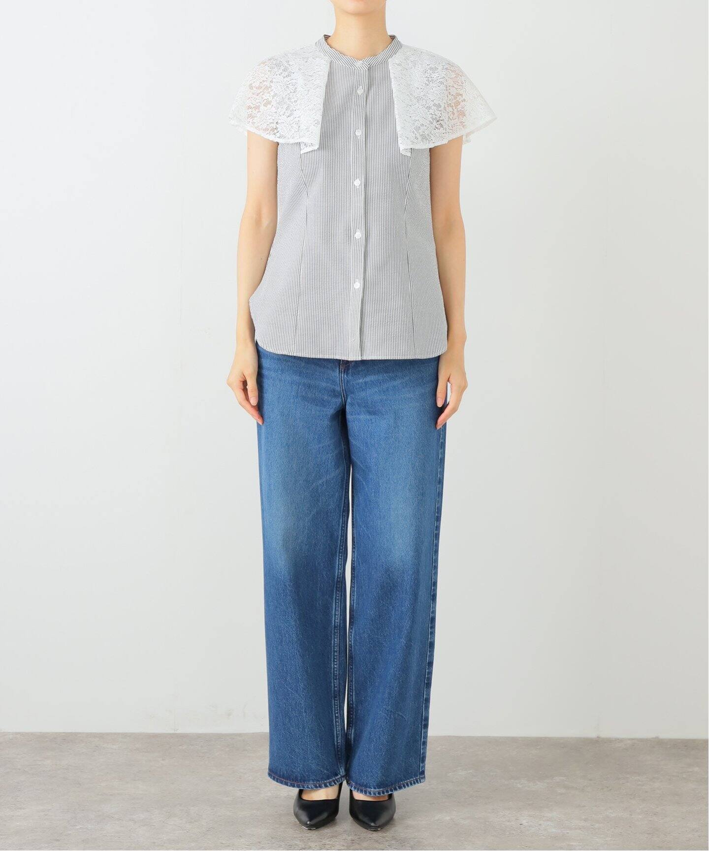 まゆさま専用 LaTOTALITE フレアレーススリーブブラウス  新品 洗える】レーススリーブブラウス（シャツ／ブラウス）｜La Totalite