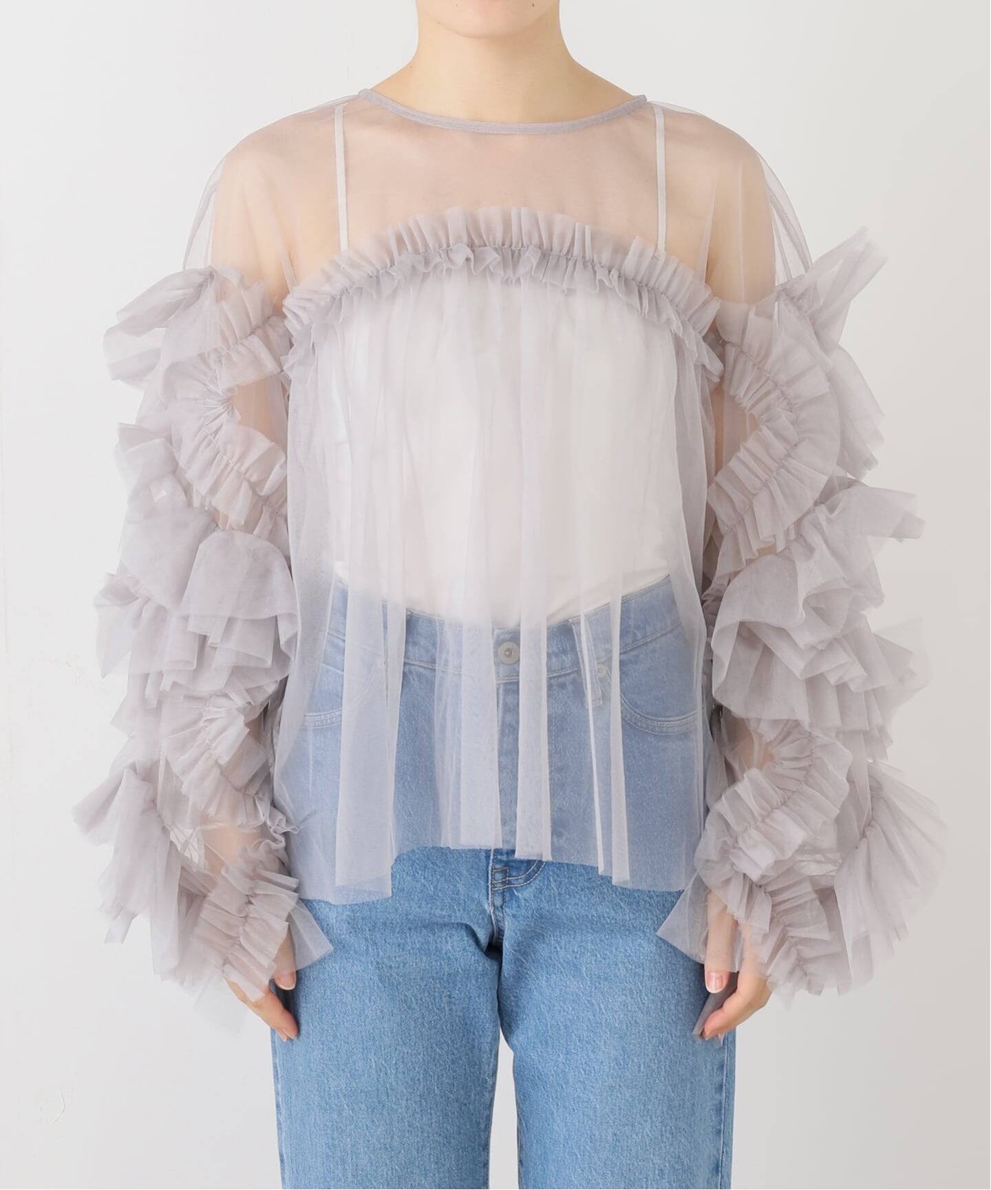 フリルスリーブチュールブラウス（シャツ／ブラウス）｜La Totalite