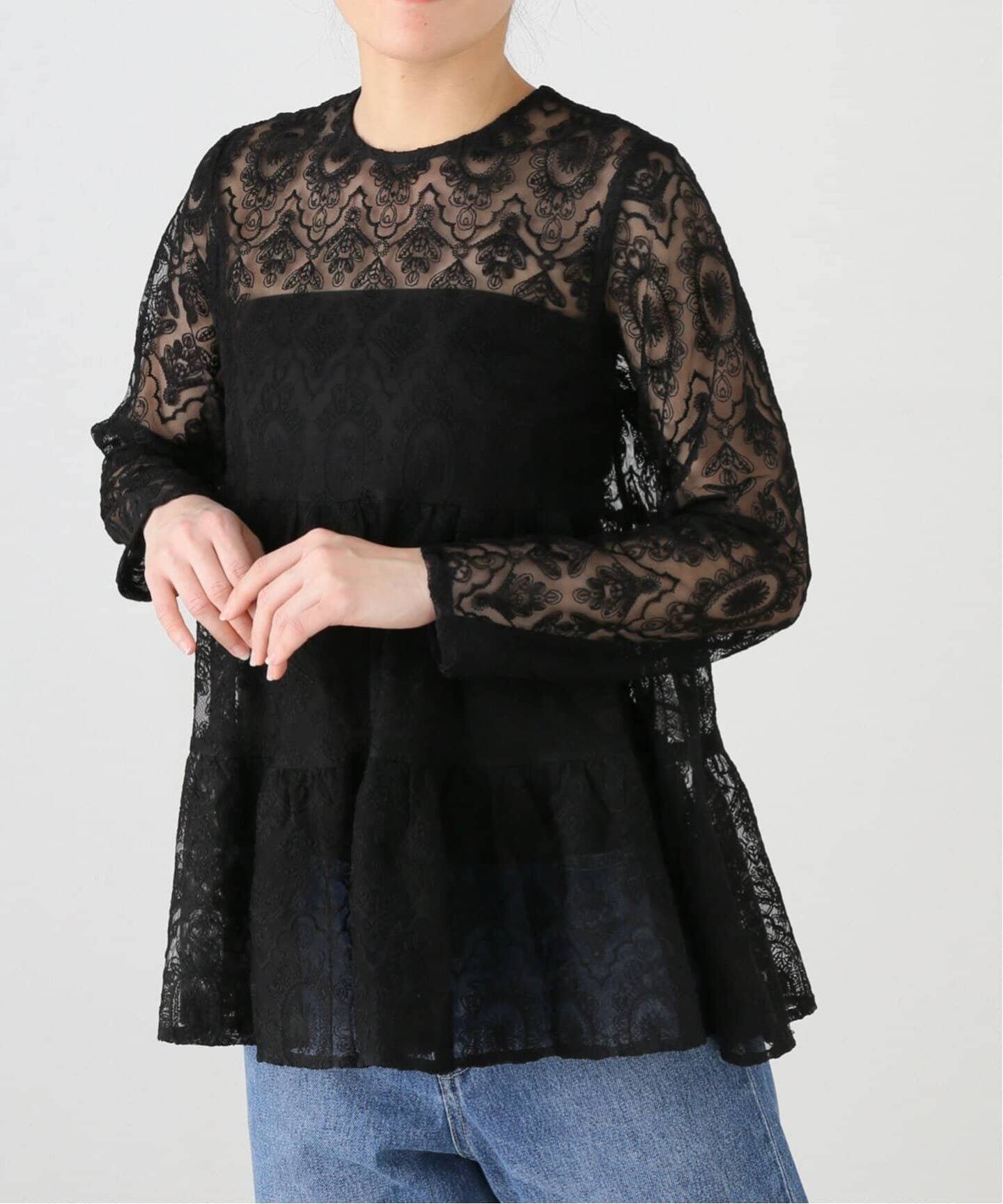 【TORRAZZO DONNA】ジャガードティアードブラウス TORRAZZO DONNA/トラッゾドンナ】レースティアードブラウス